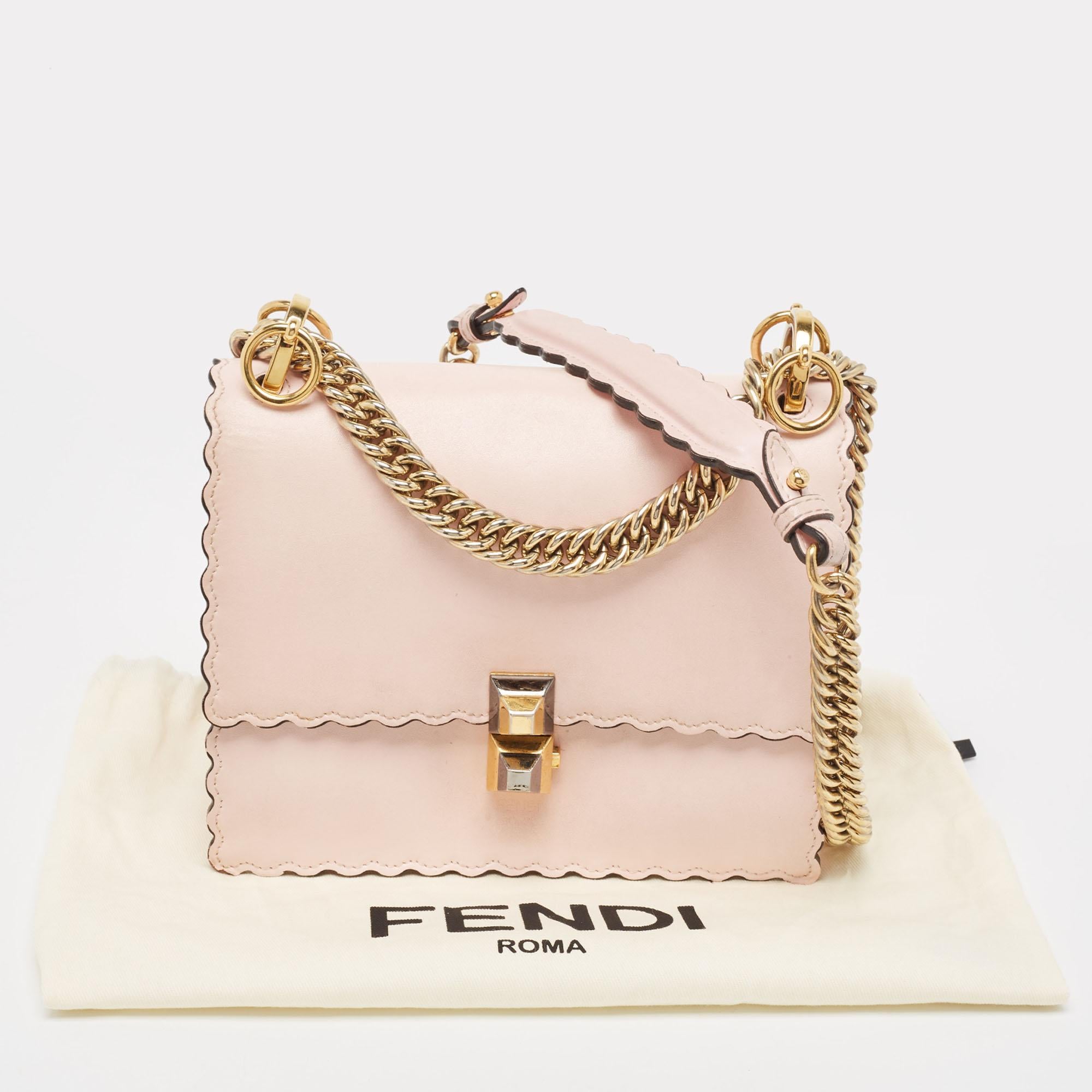 Fendi Pink Leather Mini Scalloped Kan I Shoulder Bag For Sale 2