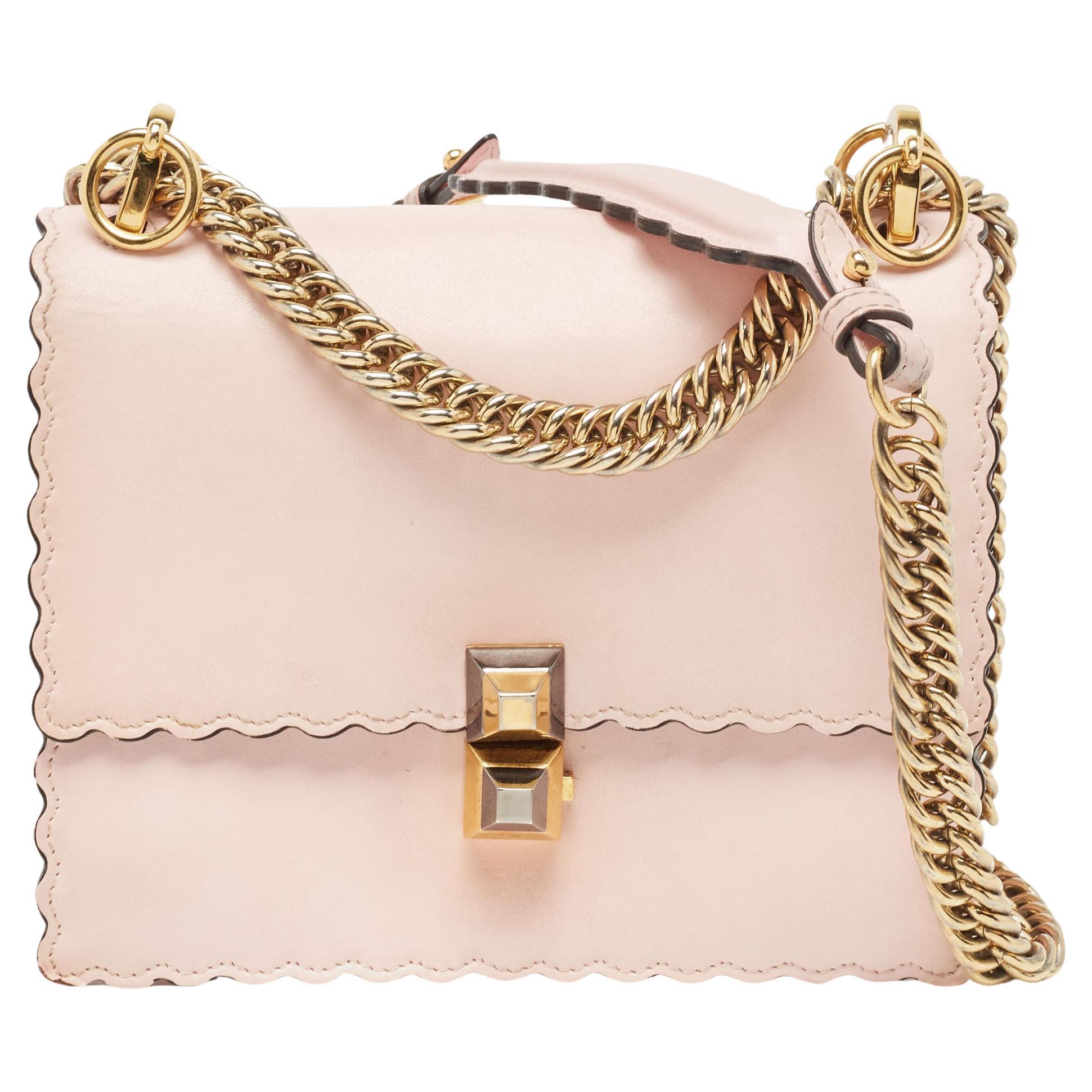 Fendi Pink Leather Mini Scalloped Kan I Shoulder Bag For Sale