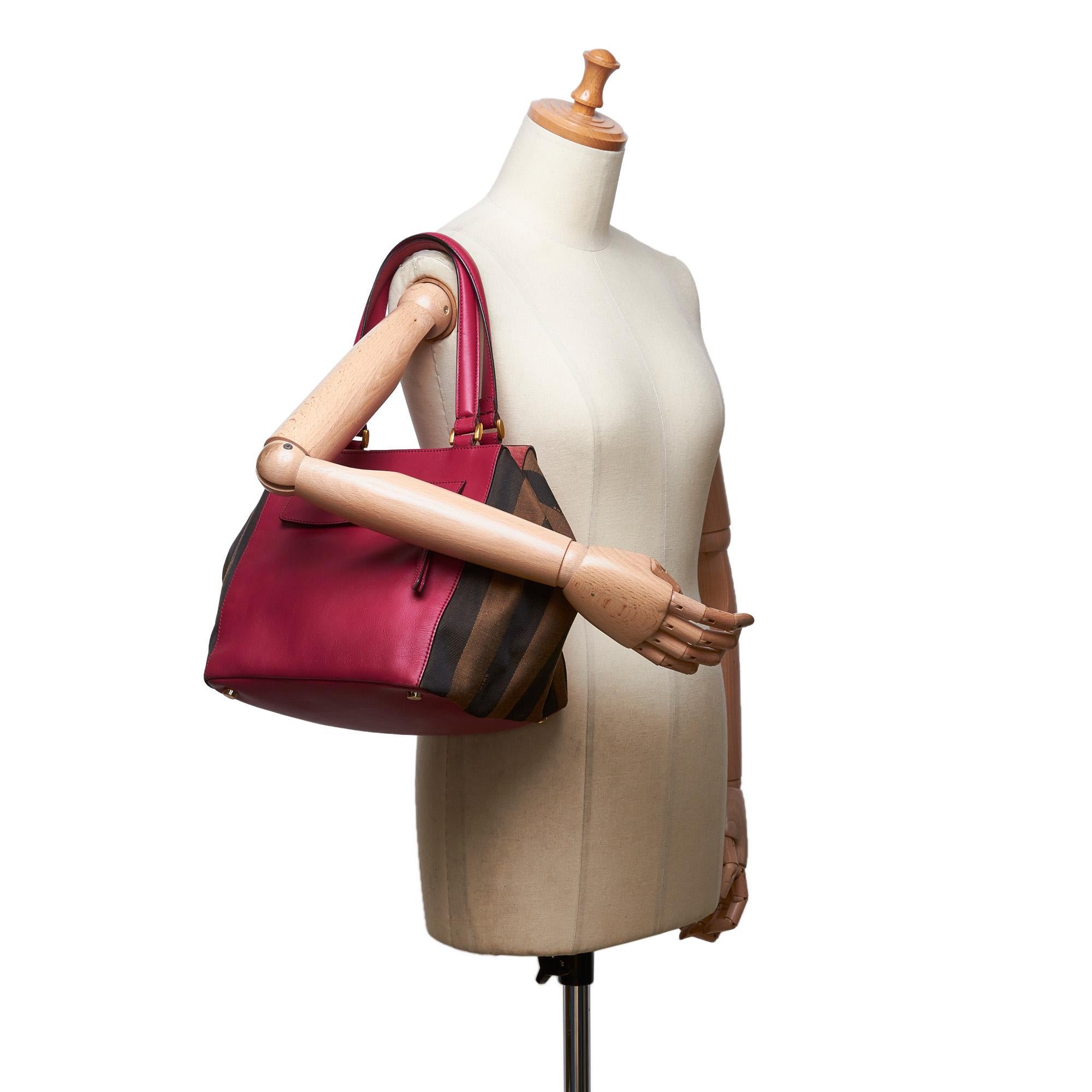 Fendi Pink  Leather Pequin Boxy Shoulder Bag Italy For Sale 4