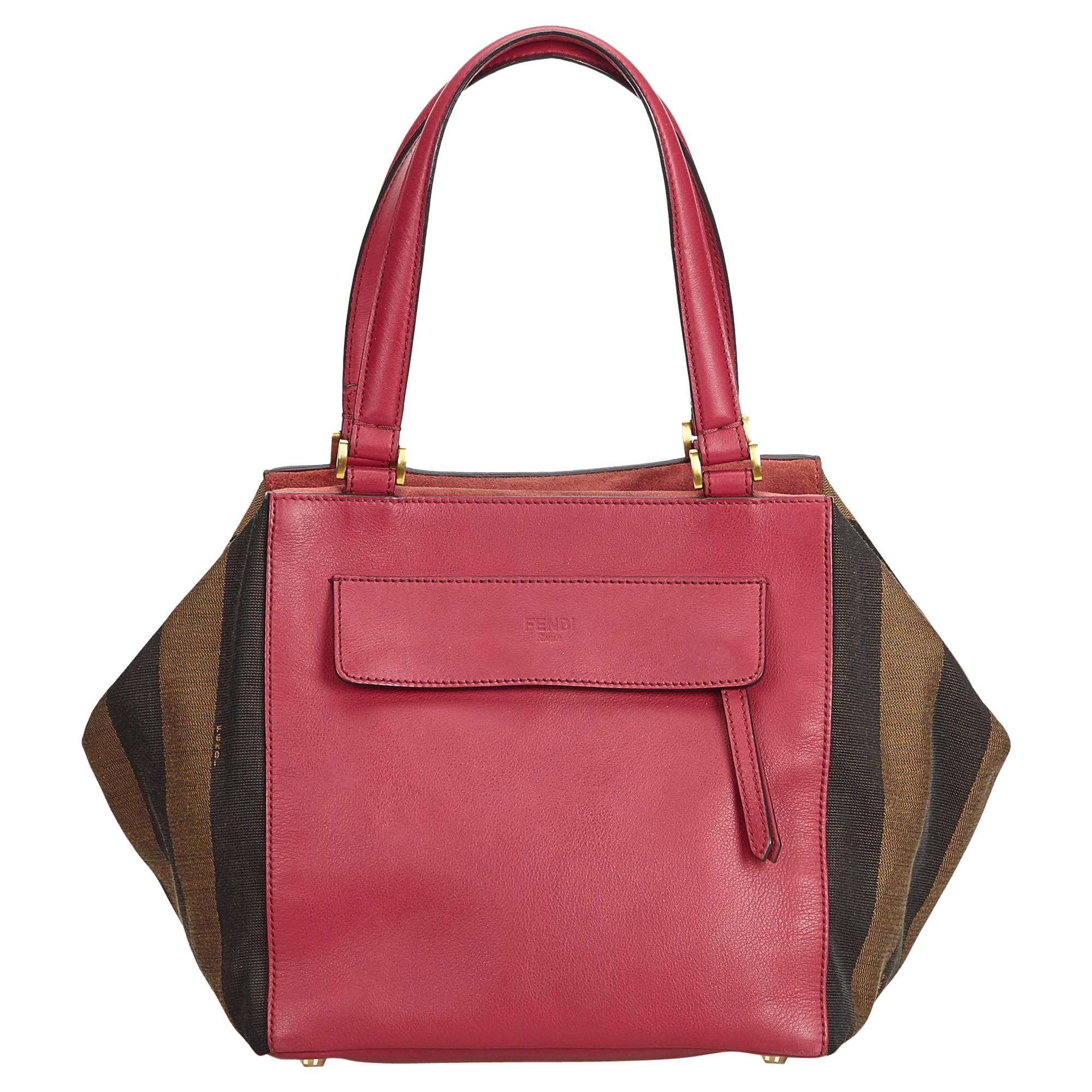 Fendi Pink  Leather Pequin Boxy Shoulder Bag Italy For Sale