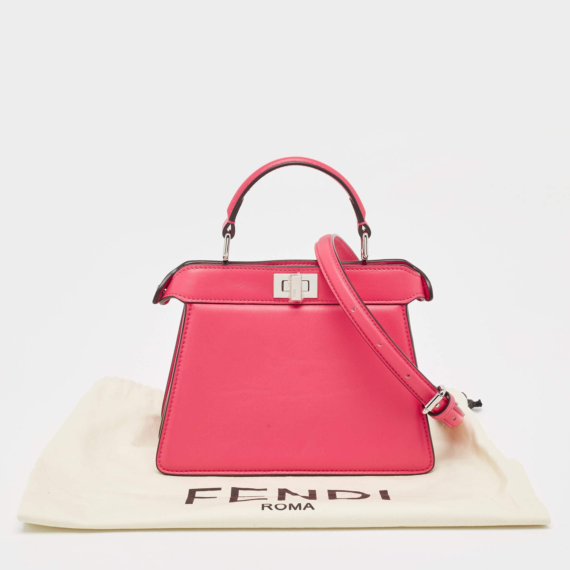 Fendi Pink Leather Petite Peekaboo ISeeU Top Handle Bag 9