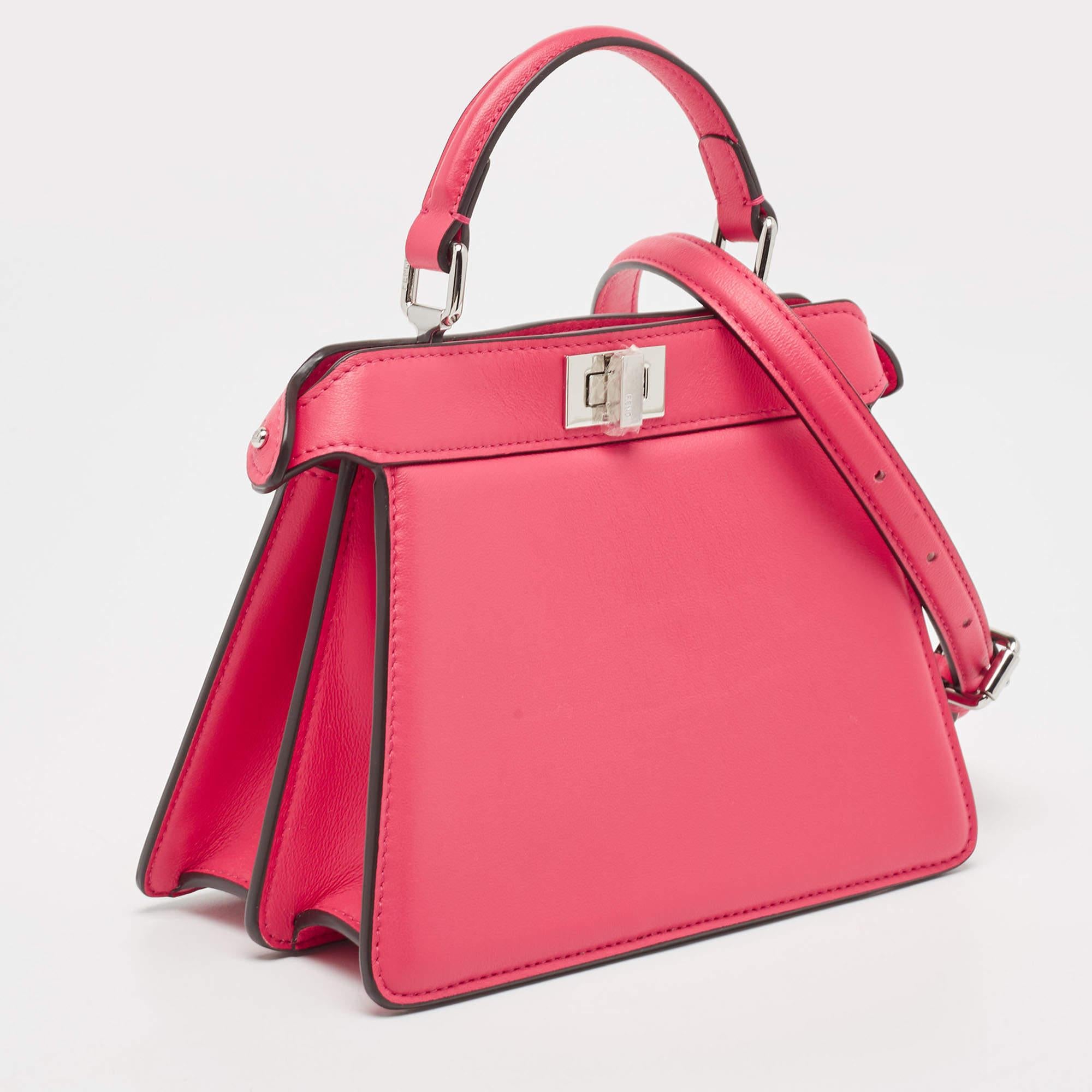 Fendi Pink Leather Petite Peekaboo ISeeU Top Handle Bag In New Condition In Dubai, Al Qouz 2