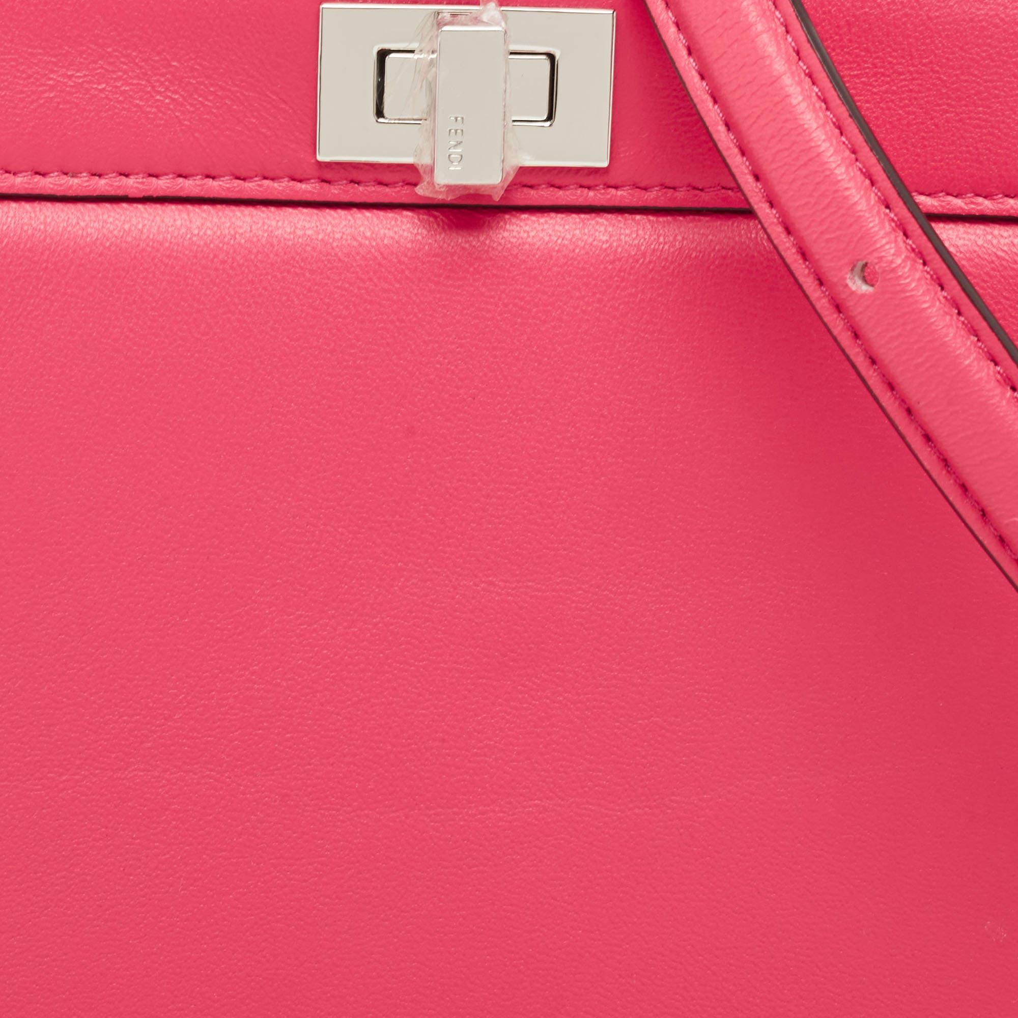 Women's Fendi Pink Leather Petite Peekaboo ISeeU Top Handle Bag