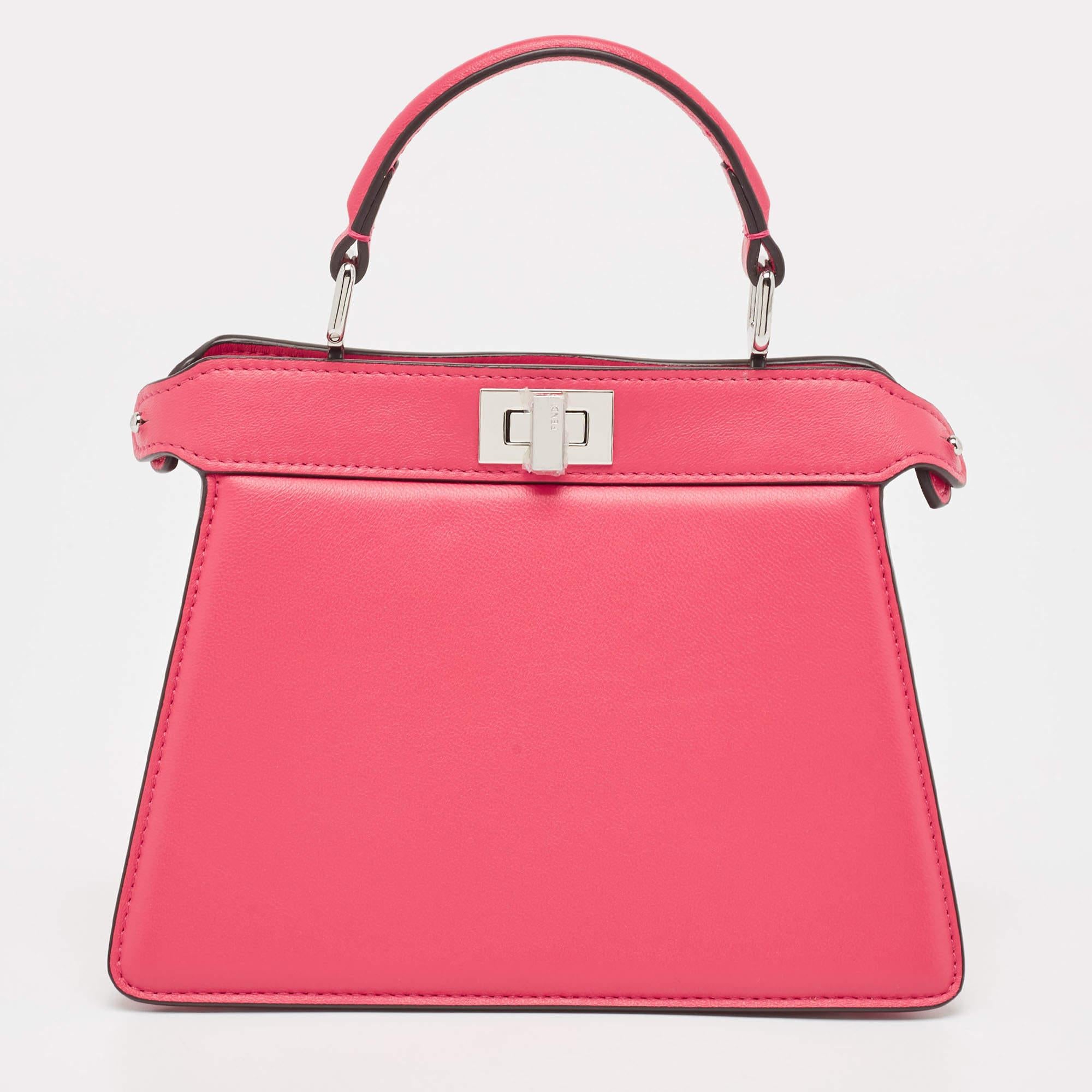 Fendi Pink Leather Petite Peekaboo ISeeU Top Handle Bag 5