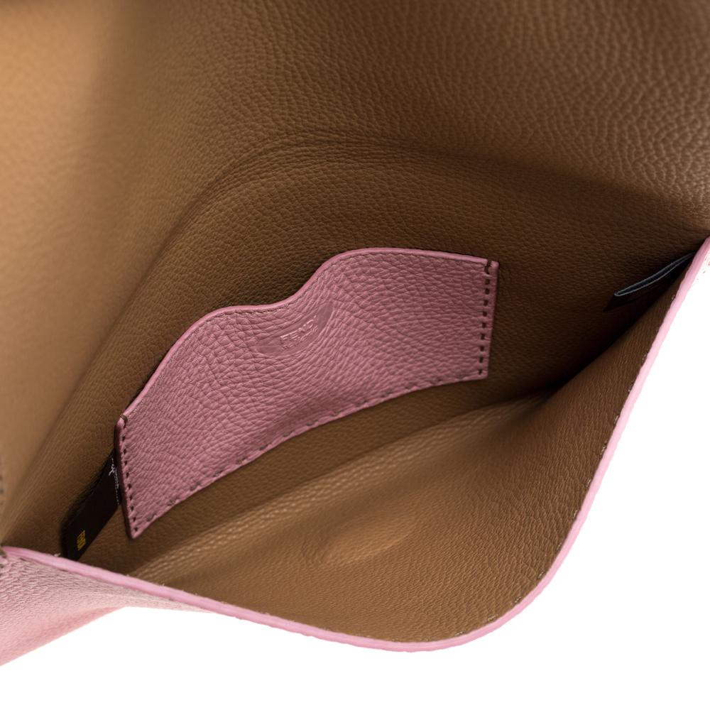 Fendi Pink Leather Selleria Flap Clutch 1