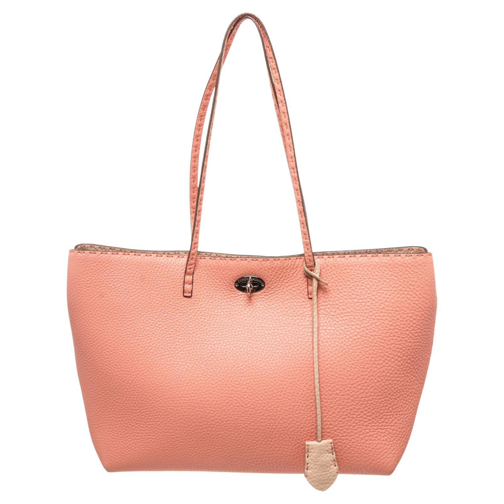 Fendi Pink Leather Selleria Tote Bag For Sale