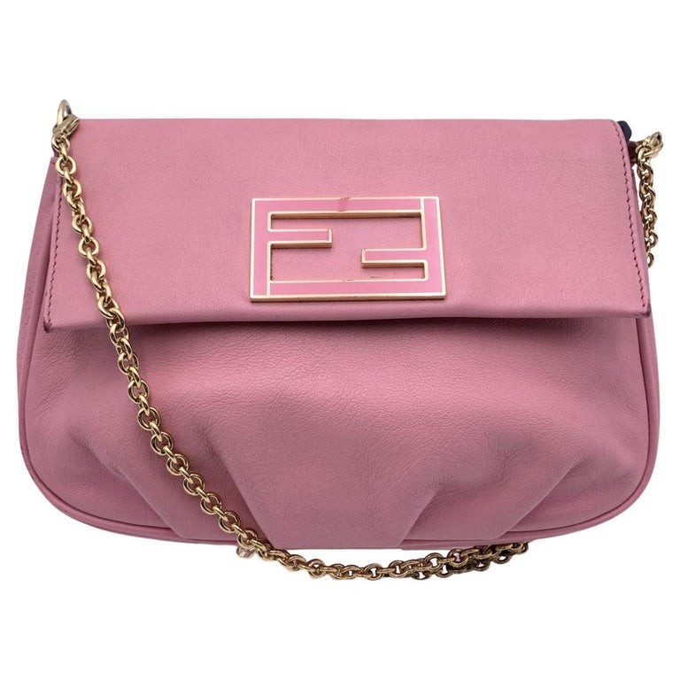 Fendi Pink Leather Small Fendista Pochette Crossbody Bag For Sale at