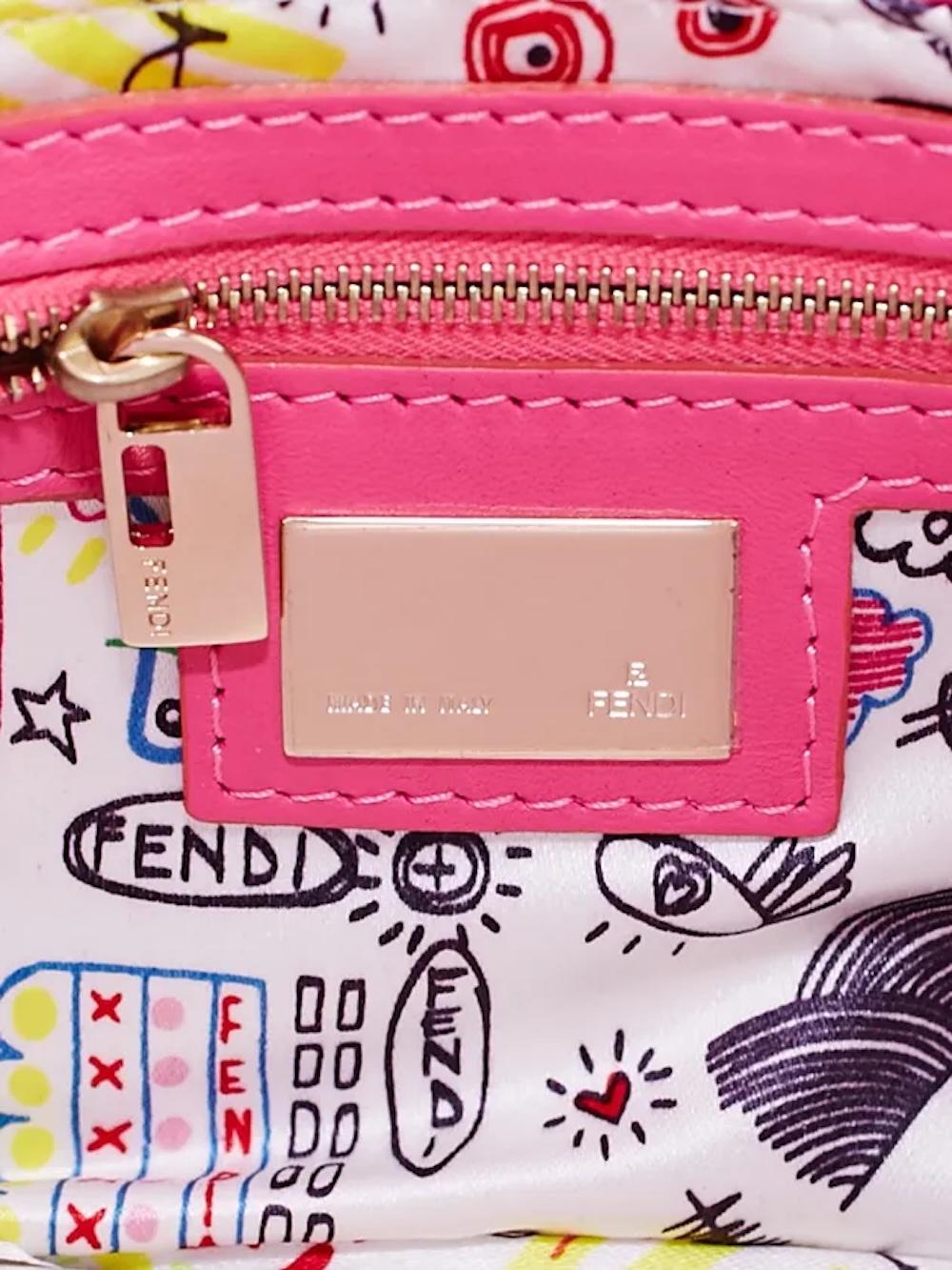 Fendi Pink Logo Embossed Nappa Leather Baguette Bag For Sale 6