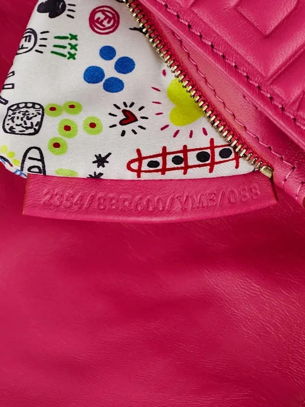 Fendi Pink Logo Embossed Nappa Leather Baguette Bag For Sale 7