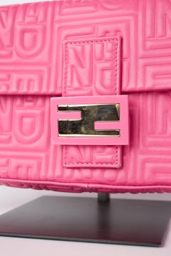 Fendi Pink Logo Embossed Nappa Leather Baguette Bag