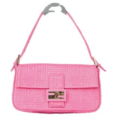 Fendi Pink Logo Embossed Nappa Leather Baguette Bag