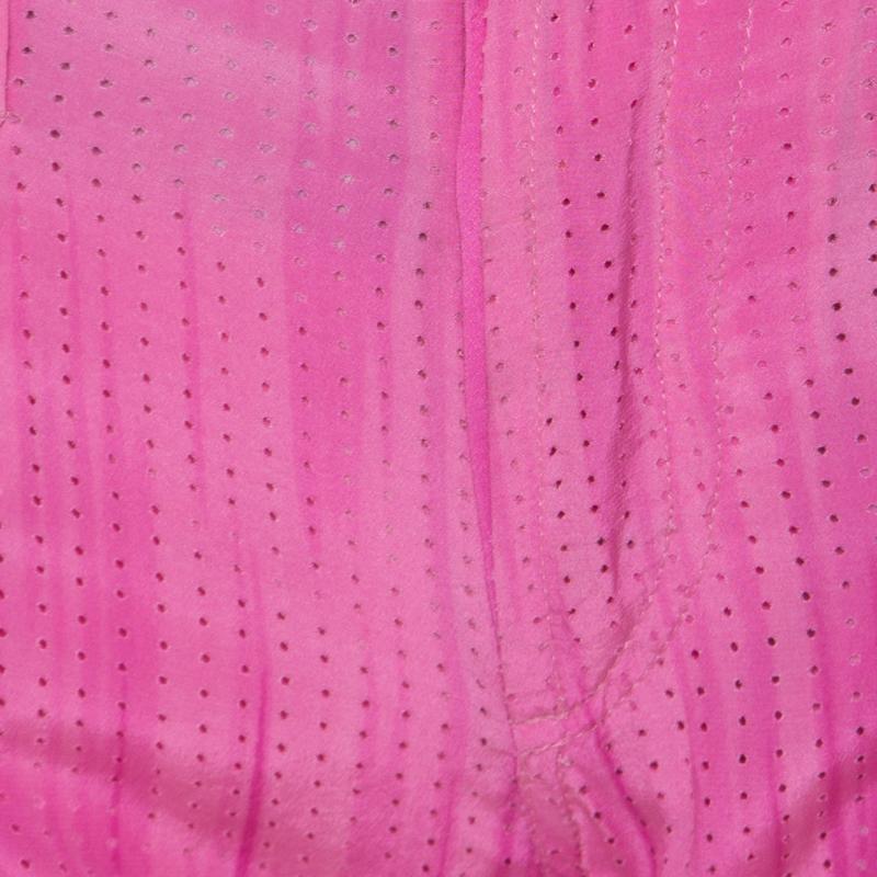 Fendi Pink Micro Dot Perforated Silk Elasticized Ankle Trousers S In Good Condition In Dubai, Al Qouz 2