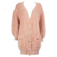 Fendi Pink Mohair Logo Embroidered Teddy Cardigan Size XS