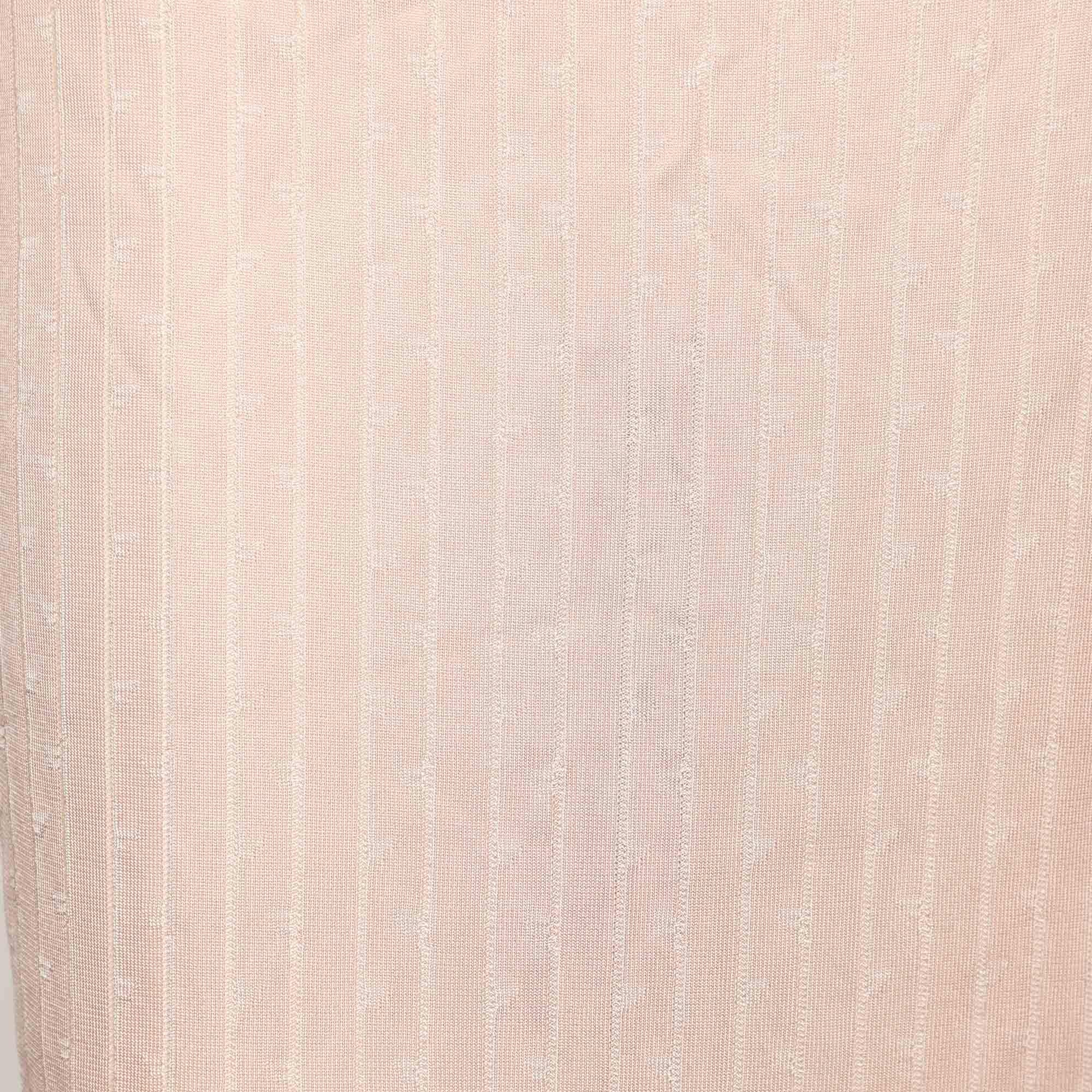 Beige Fendi Pink Monogram Knit Midi Skirt M For Sale