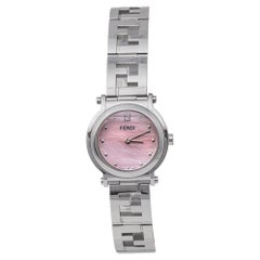 Fendi Montre-bracelet rose pour femme en nacre et acier inoxydable 6100L, 28 mm