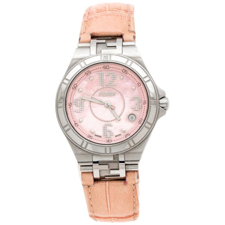 Fendi Pink Mother of Pearl Steel High Speed 4600M Women's Wristwatch 34 mm