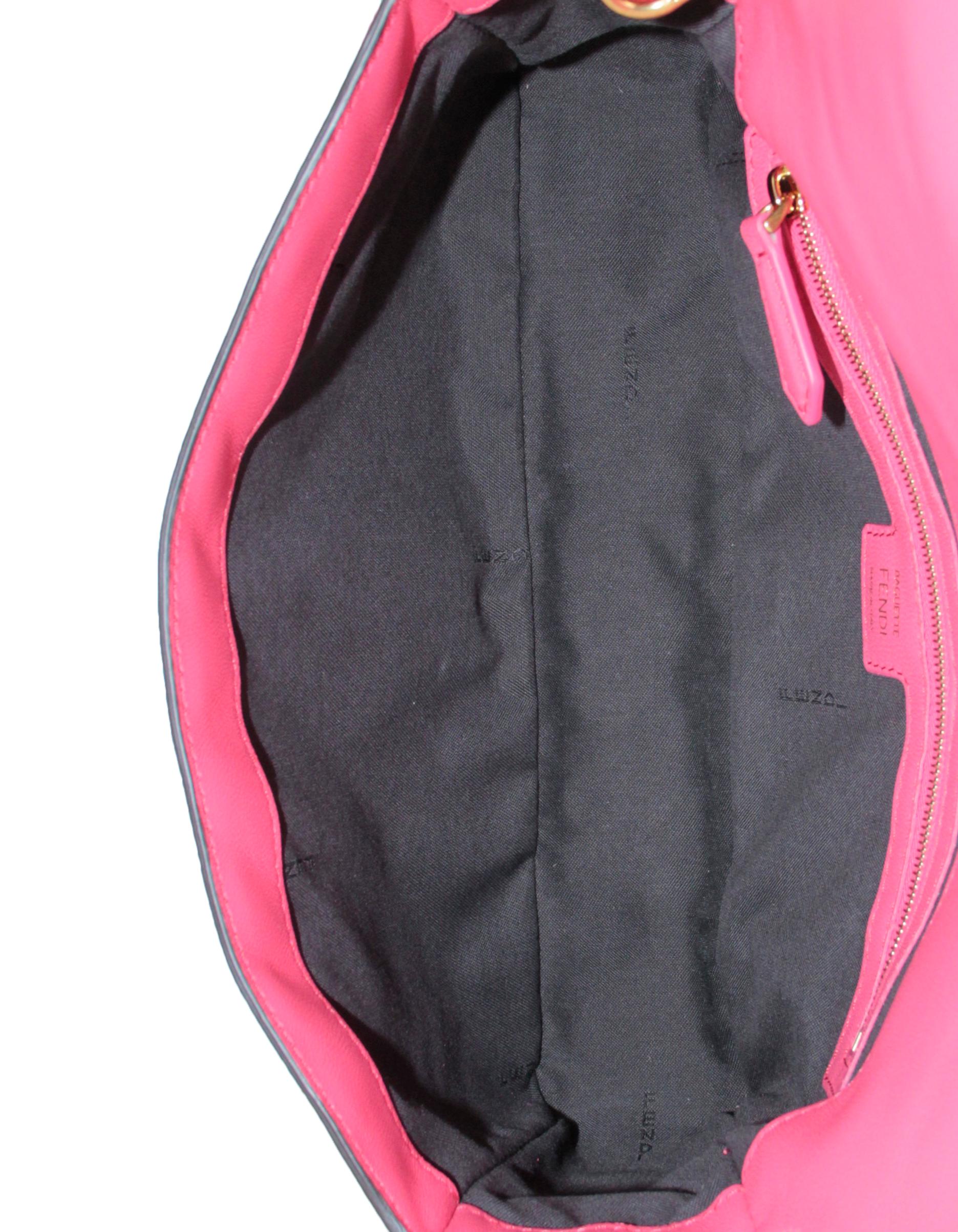 Fendi Pink Nappa Embossed Logo FF 1974 Large Baguette NM Bag w/ Two Straps 1