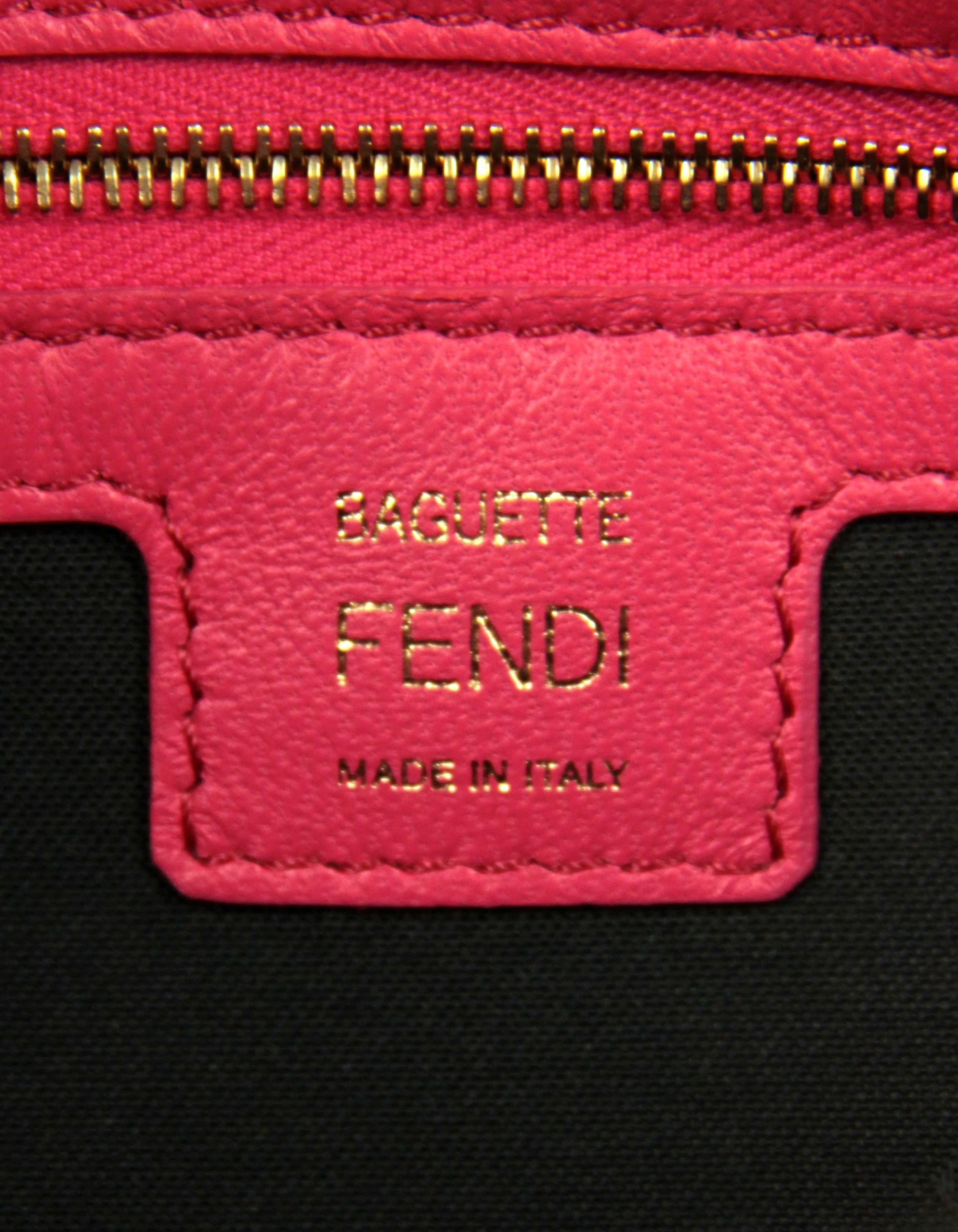 Fendi Pink Nappa Embossed Logo FF 1974 Large Baguette NM Bag w/ Two Straps 3