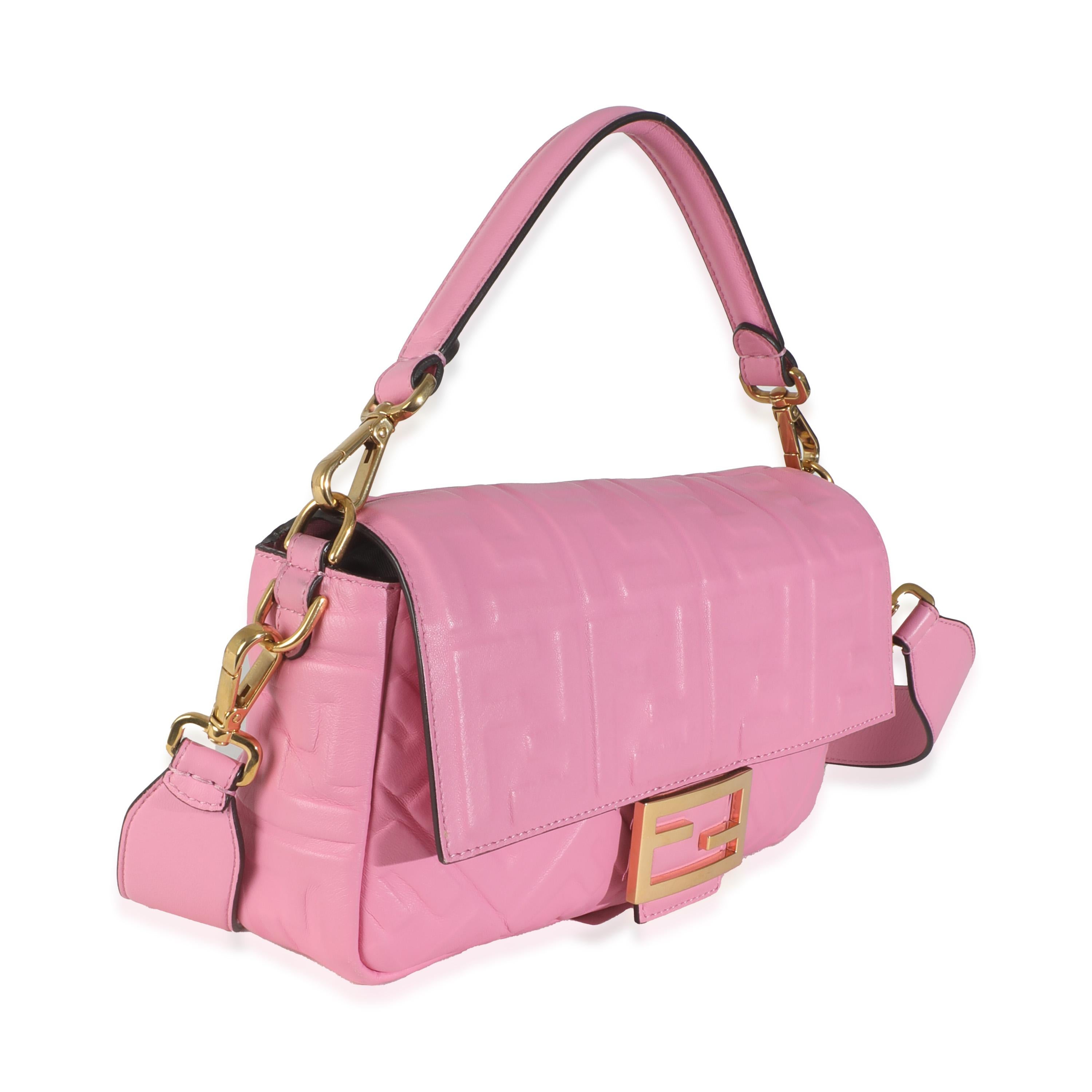 Fendi Pink Nappa FF 1974 Embossed Baguette Bag Rosa en venta