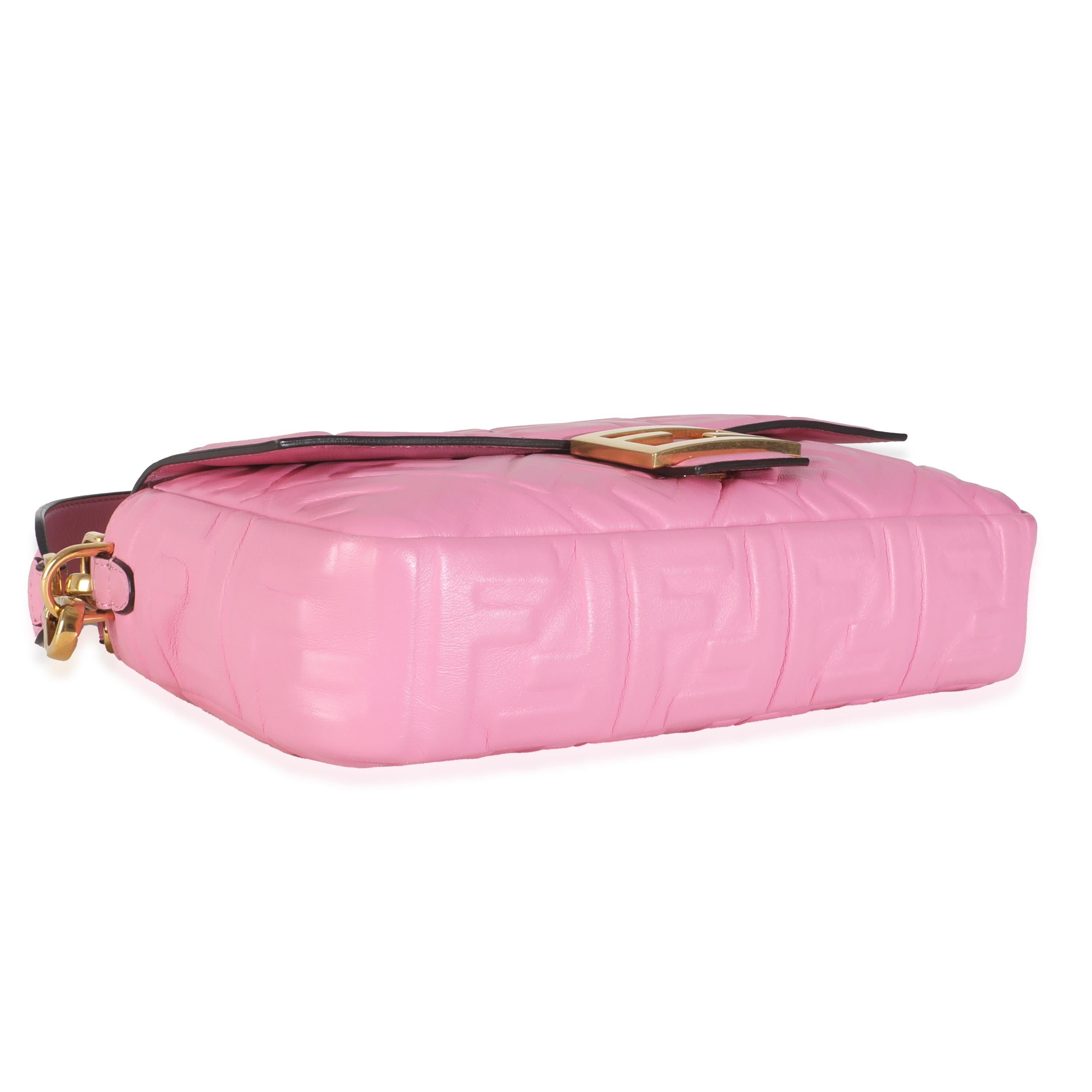 Fendi Pink Nappa FF 1974 Embossed Baguette Bag en venta 1