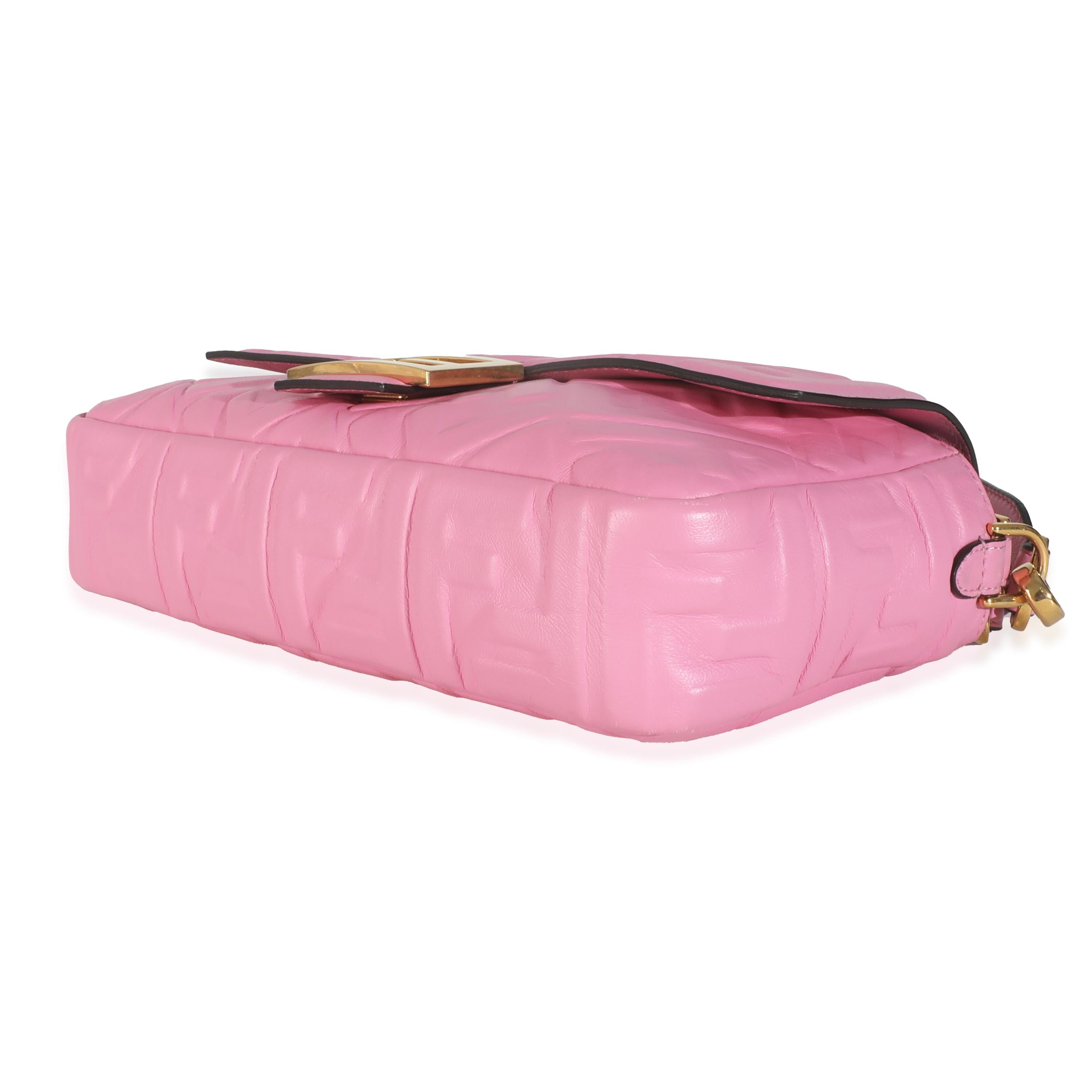 Fendi Pink Nappa FF 1974 Embossed Baguette Bag en venta 2
