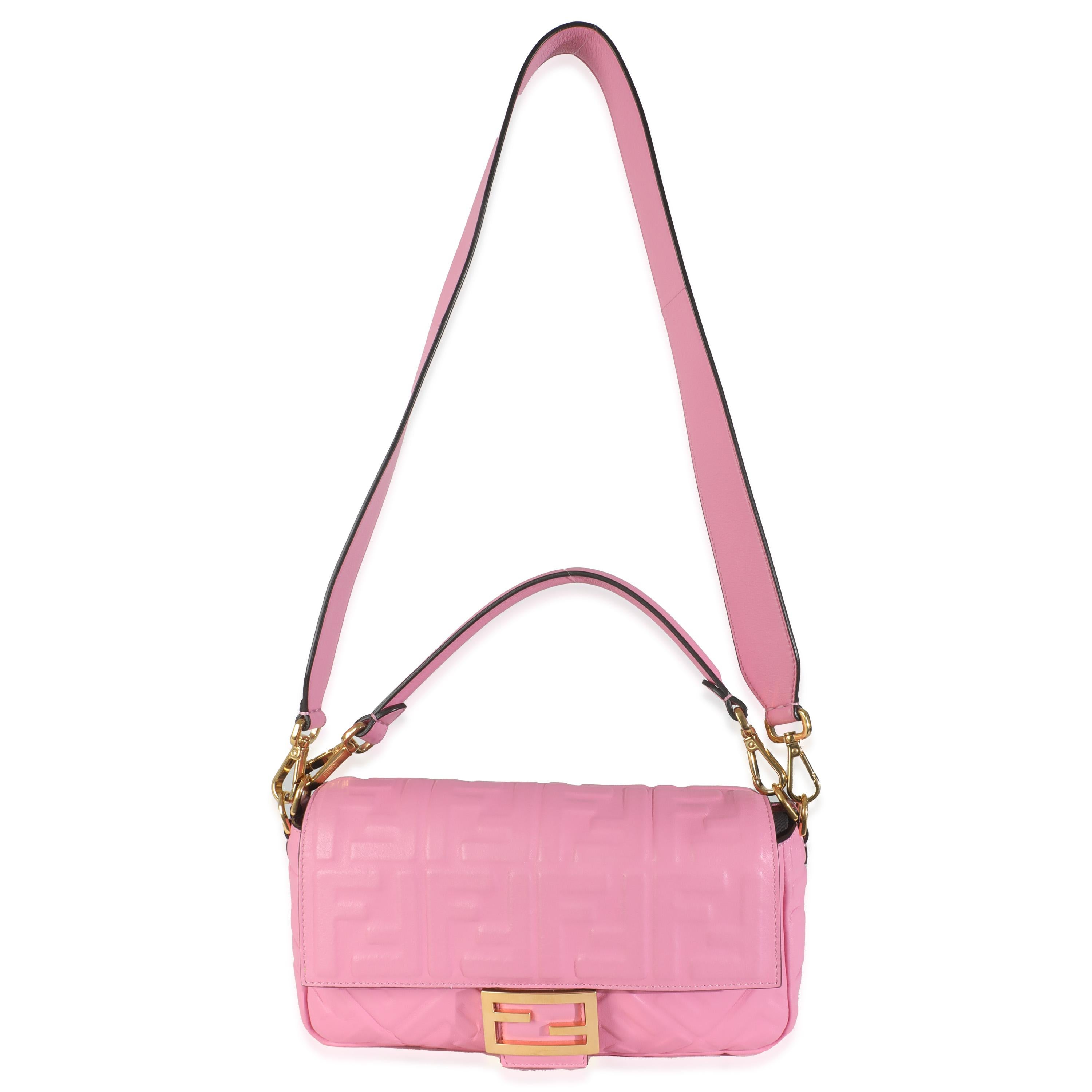 Fendi Pink Nappa FF 1974 Embossed Baguette Bag en venta 3