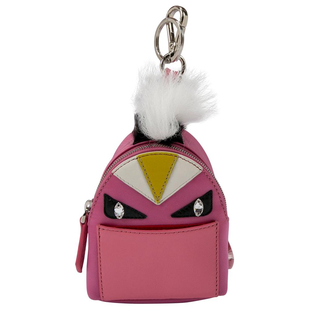 Fendi Pink Nylon and Leather Monster Backpack Charm For Sale