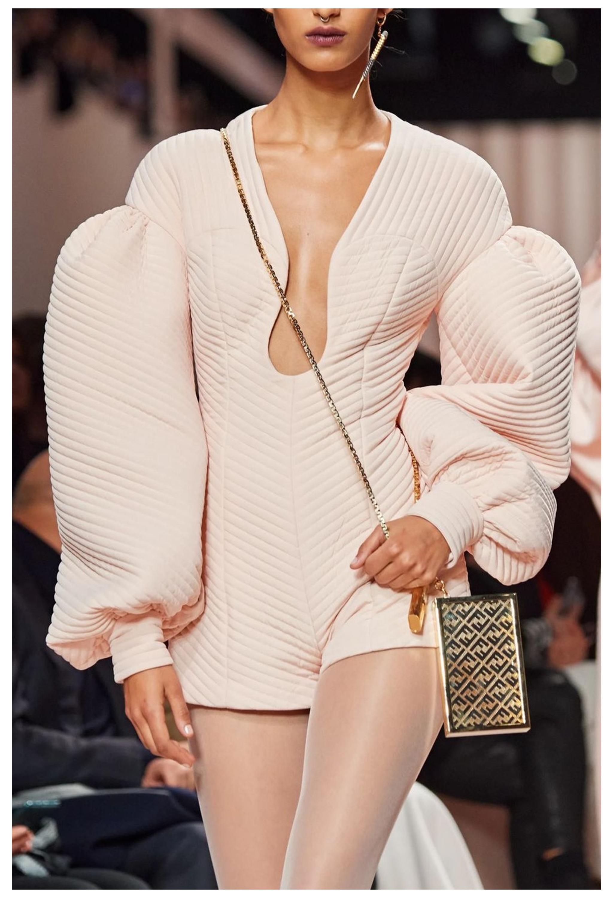 Fendi Pink Padded Architectural Mini Romper 2020 In Excellent Condition For Sale In Los Angeles, CA