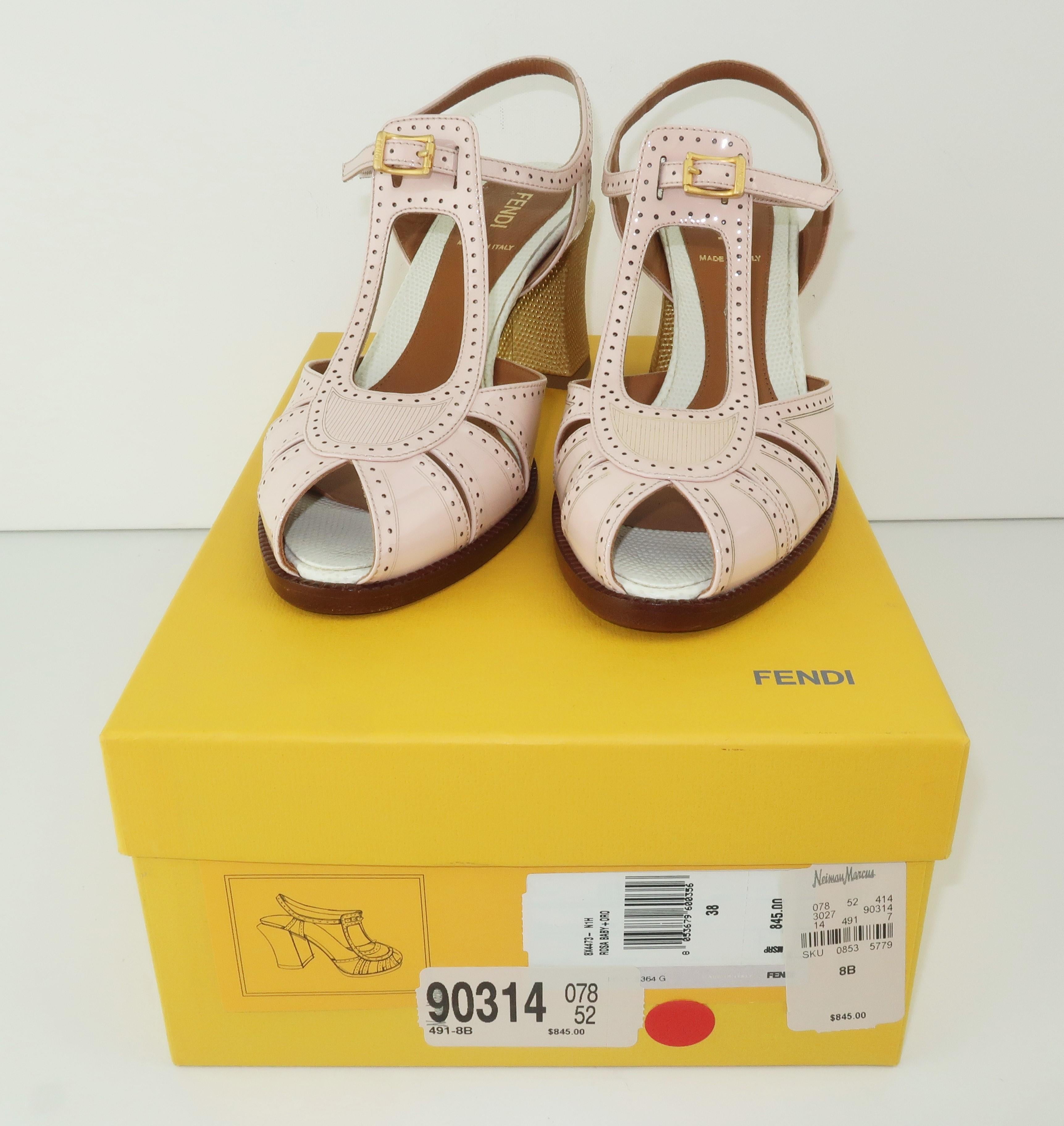 Fendi Pink Patent Leather Spectator Style Shoes Sz 38 5