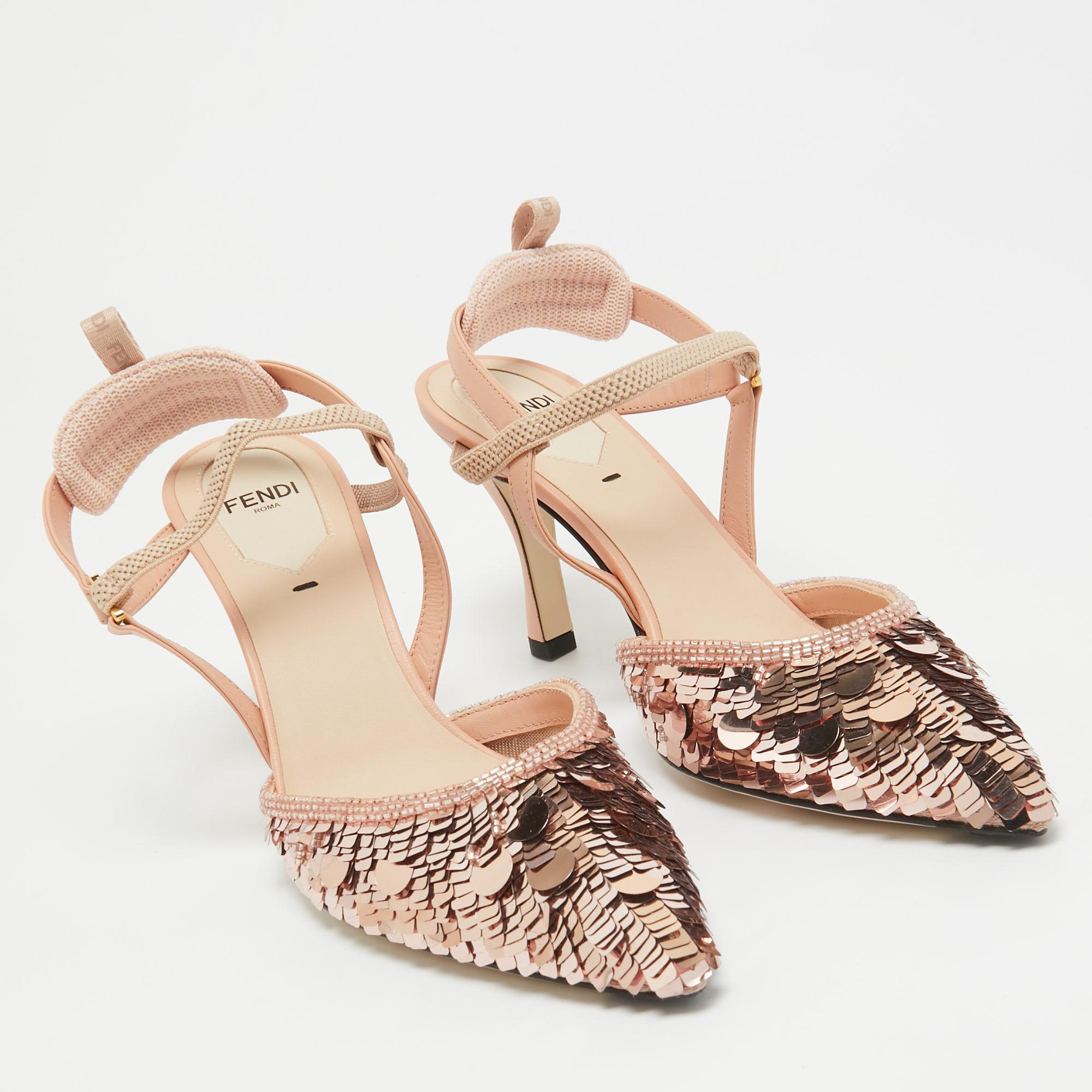 Women's Fendi Pink Sequins Colibri Slingback Pumps Size 37