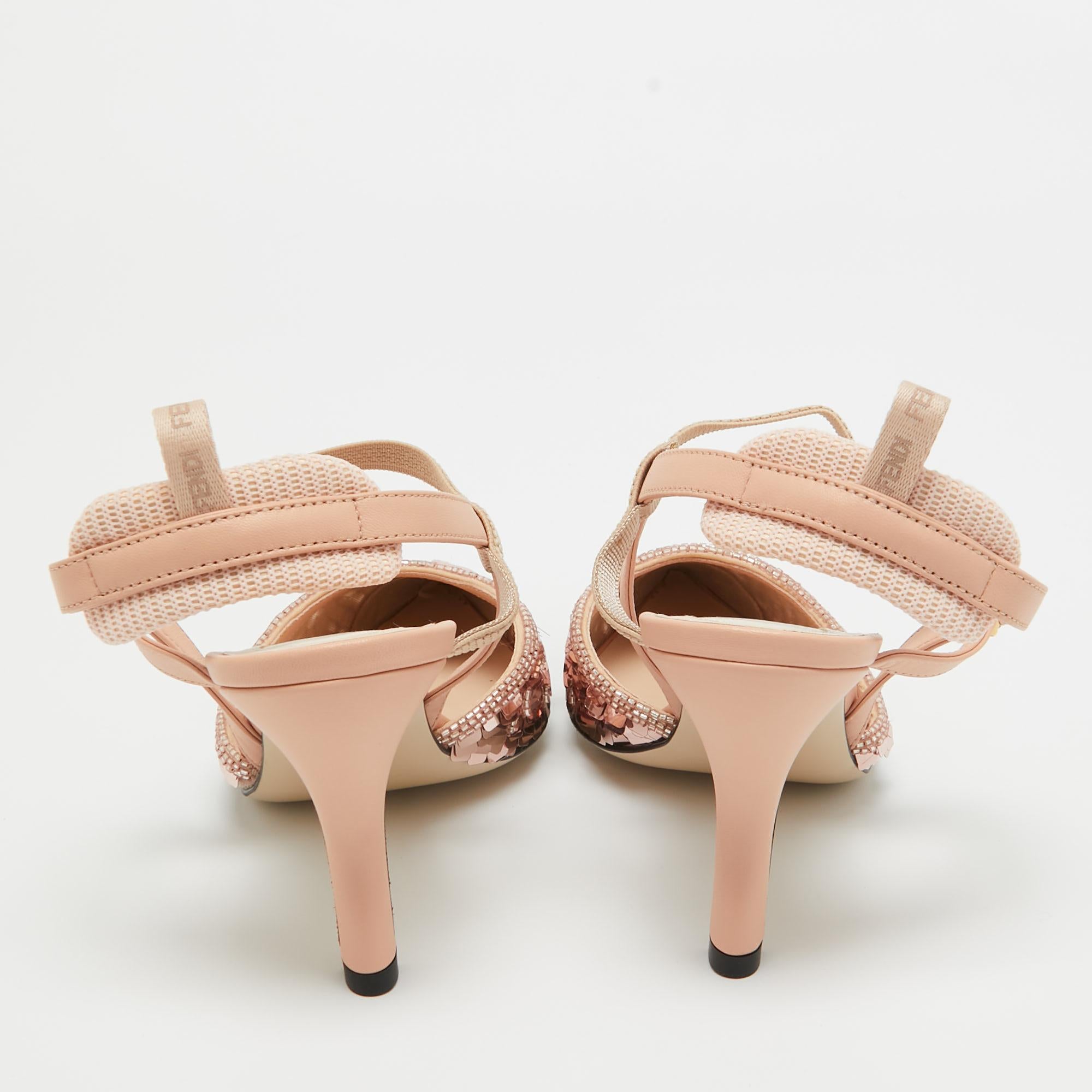 Fendi Pink Sequins Colibri Slingback Pumps Size 37 1