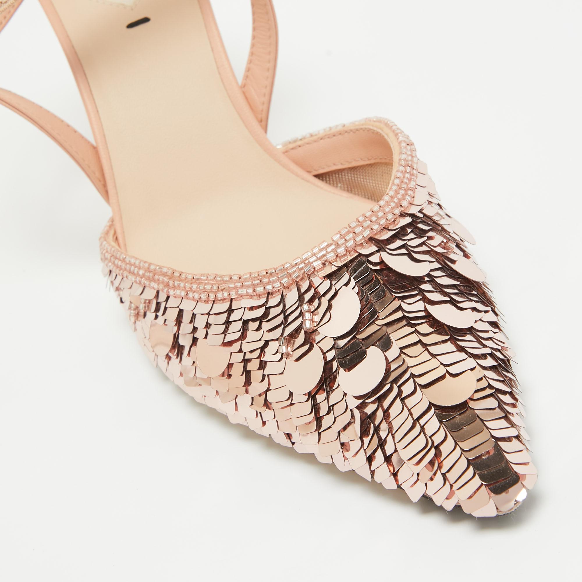 Fendi Pink Sequins Colibri Slingback Pumps Size 37 3