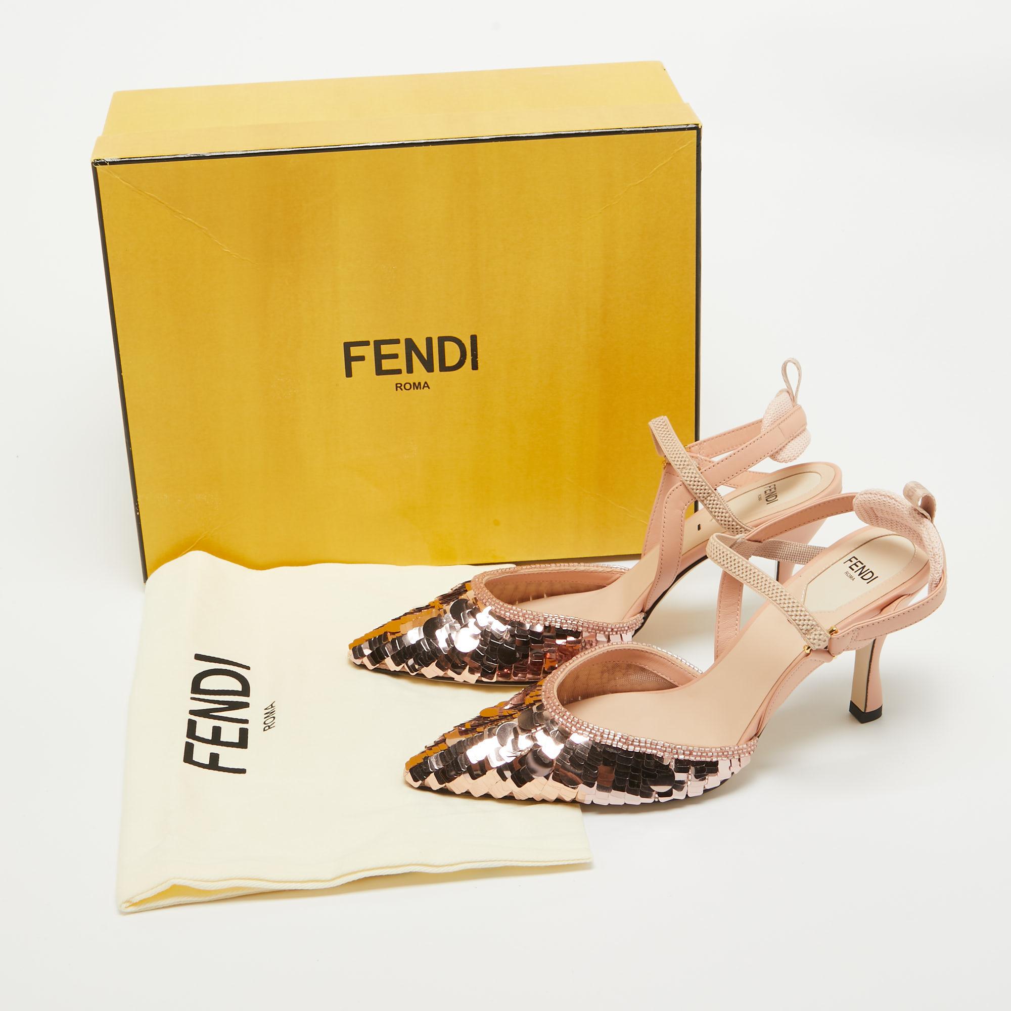 Fendi Pink Sequins Colibri Slingback Pumps Size 37 5