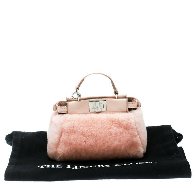 Fendi Pink Shearling Micro Peekaboo Crossbody Bag For Sale at 1stDibs