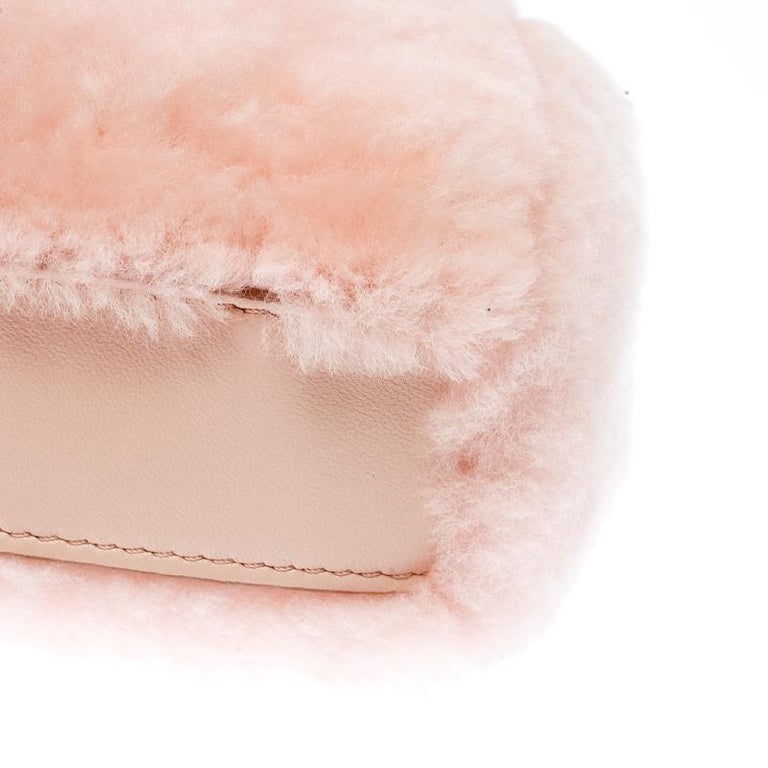 Fendi Pink Shearling Micro Peekaboo Crossbody Bag For Sale at 1stDibs