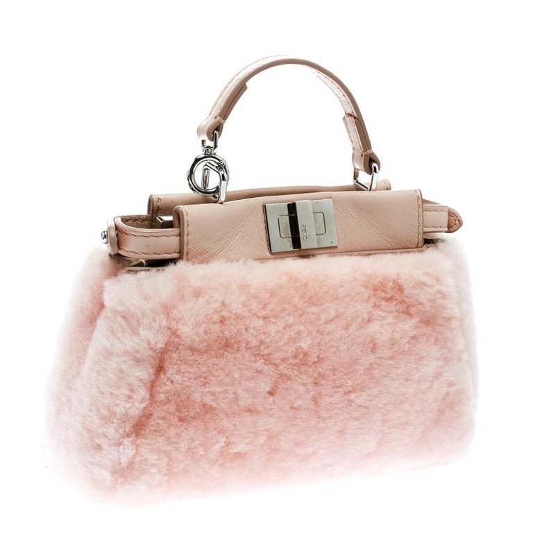 Fendi Pink Shearling Micro Peekaboo Crossbody Bag For Sale at 1stDibs ...