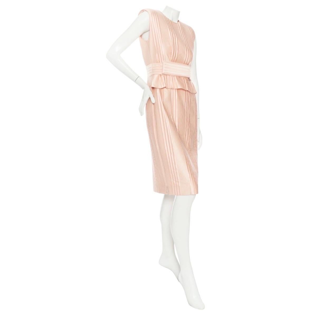 Fendi Pink Silk Quilted Peplum Dress In Excellent Condition For Sale In Los Angeles, CA