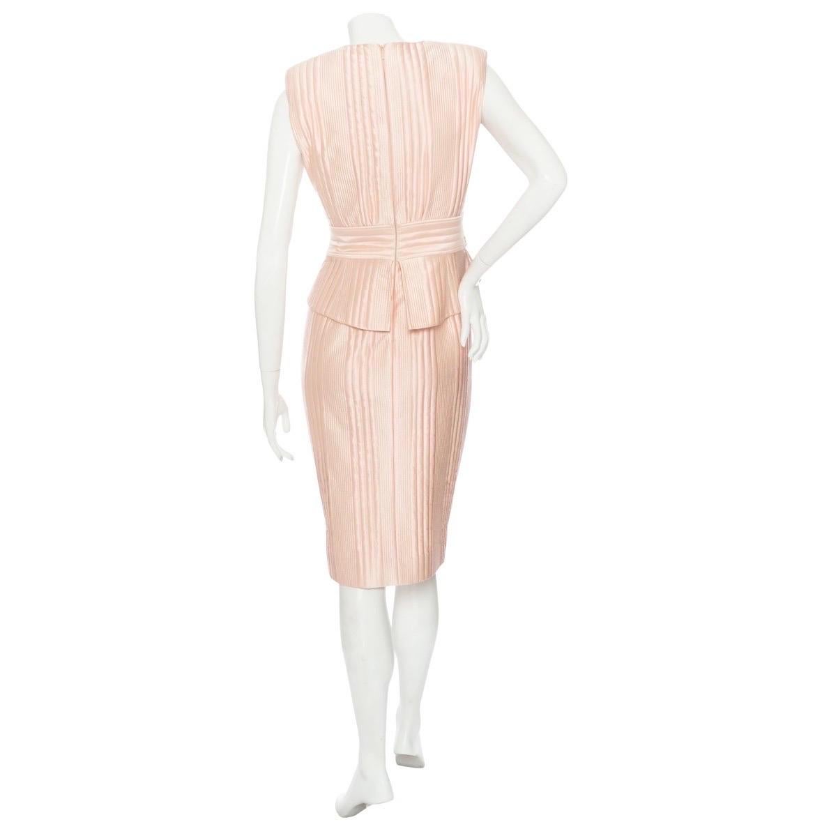 Women's Fendi Pink Silk Quilted Peplum Dress For Sale