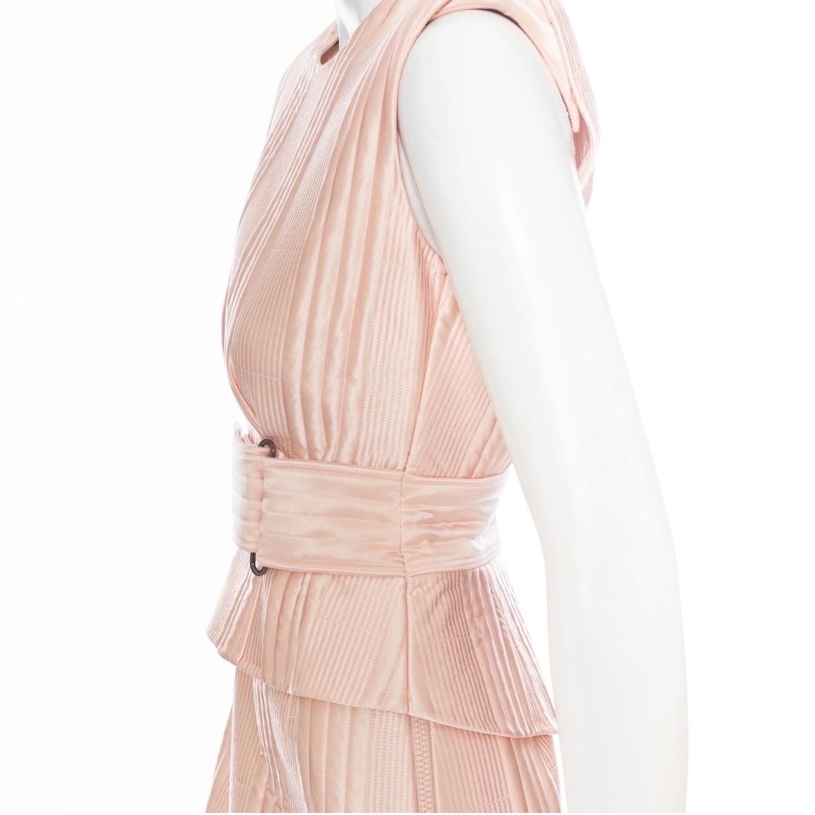 Fendi Pink Silk Quilted Peplum Dress For Sale 1