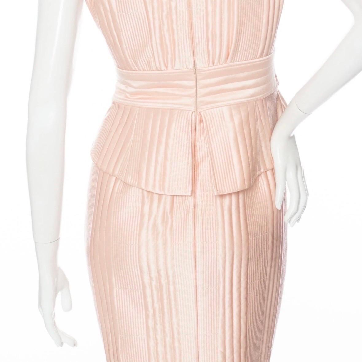 Fendi Pink Silk Quilted Peplum Dress For Sale 2