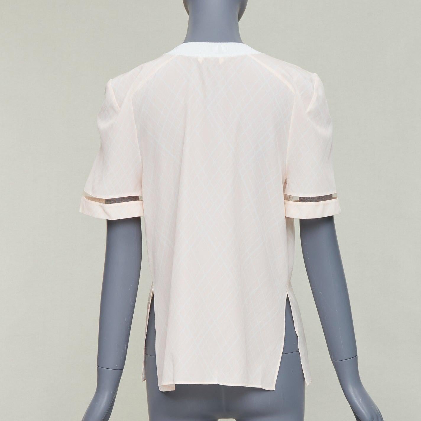 De las mujeres FENDI rosa sedoso nude FF monograma cuello redondo a cuadros rombos top manga corta en venta