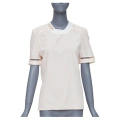 Top manches courtes à col ras du cou en FF monogramme à carreaux diamantés FENDI rose soyeux nude