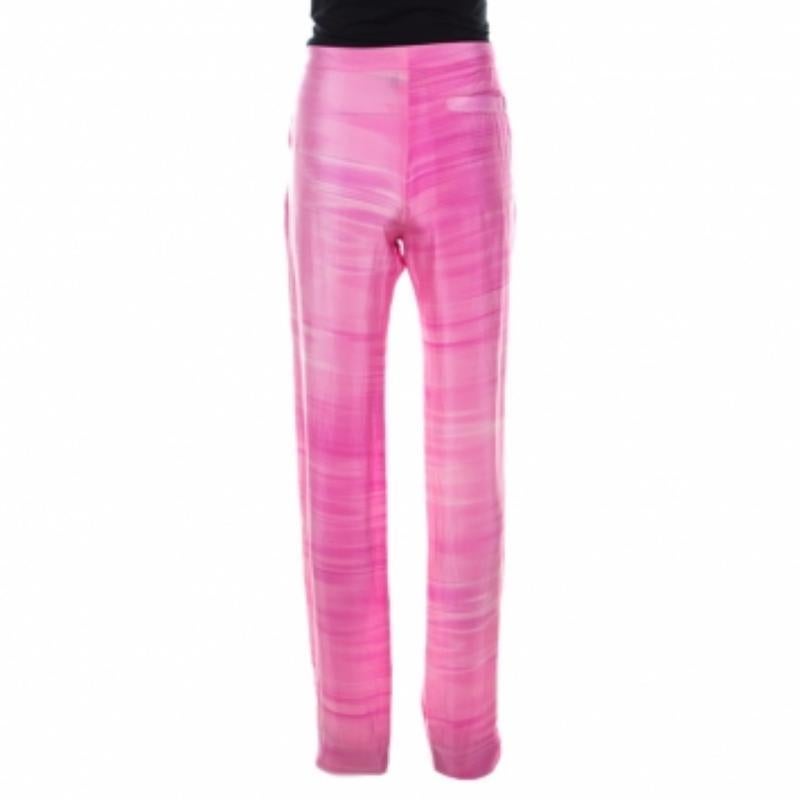 Rosa Fendi - Pantaloni rilassati in crepe de chine di seta a righe rosa M in vendita