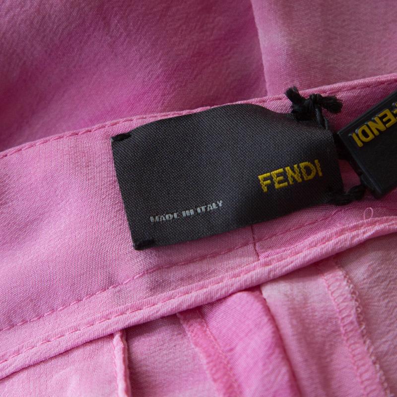 Fendi Pink Striped Crepe de Chine Silk Relaxed Trousers M In Good Condition For Sale In Dubai, Al Qouz 2