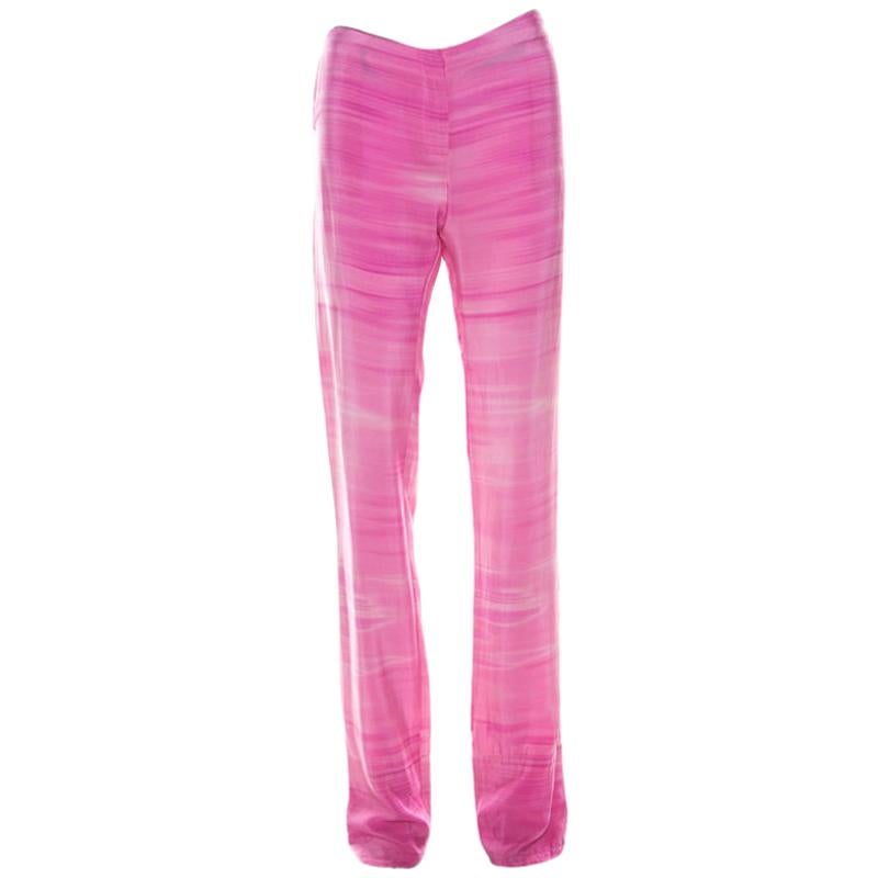 Fendi Pink Striped Crepe de Chine Silk Relaxed Trousers M