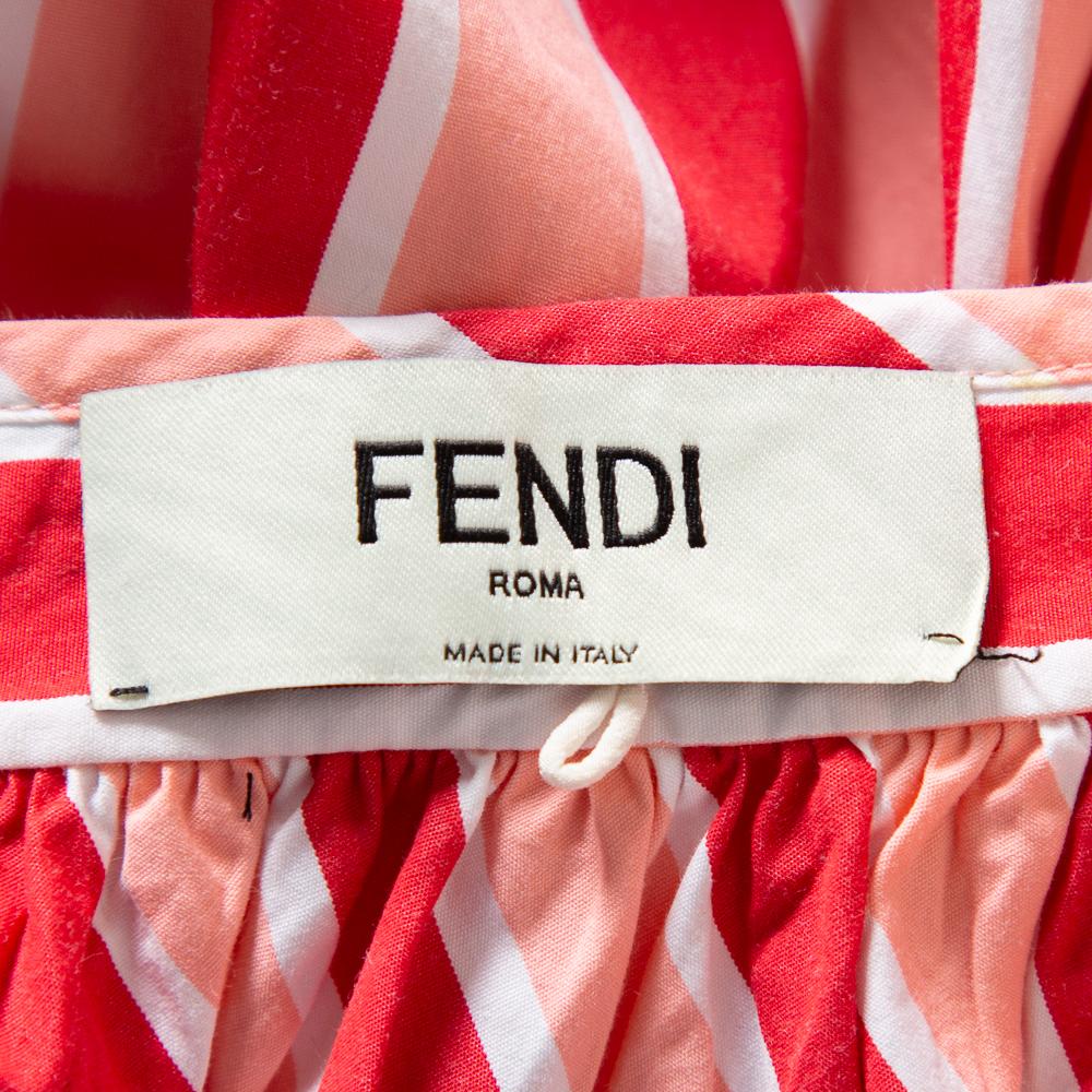 Fendi Pink Striped Printed Cotton Midi Skirt S In Good Condition In Dubai, Al Qouz 2