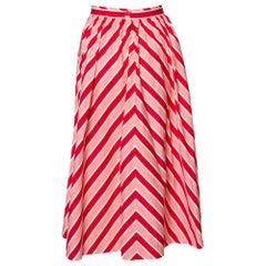 Fendi Pink Striped Printed Cotton Midi Skirt S