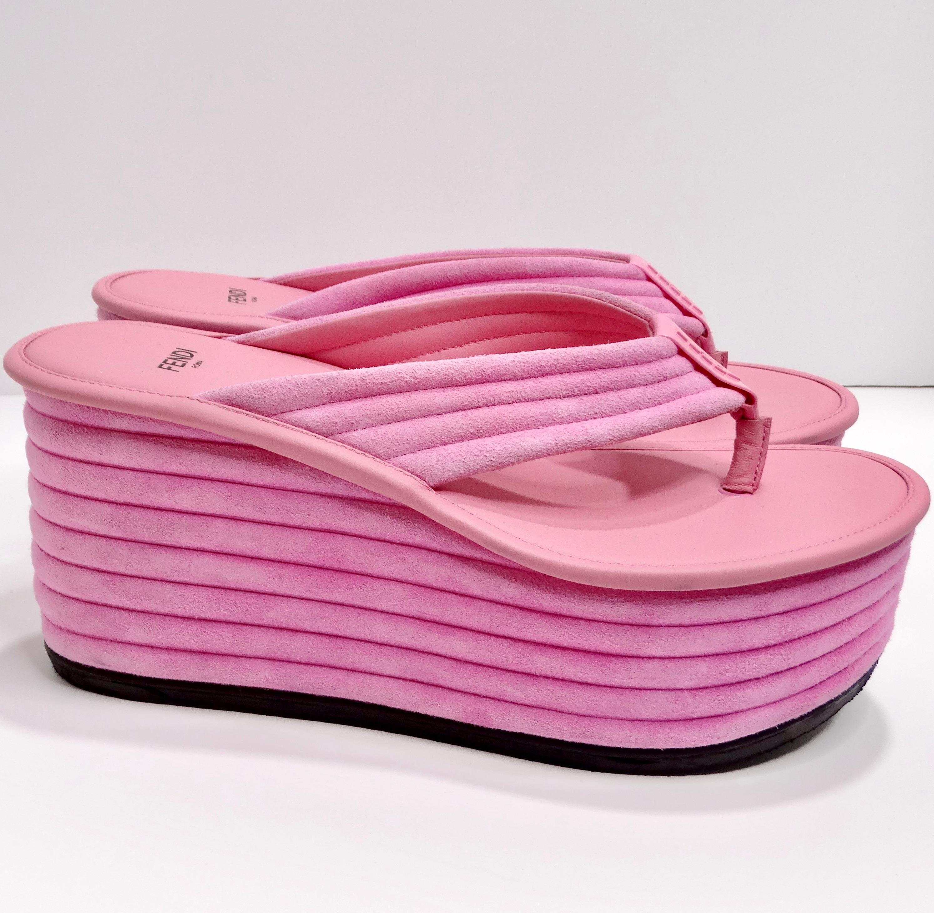 Fendi Pink Suede Platform Flip Flops For Sale 1