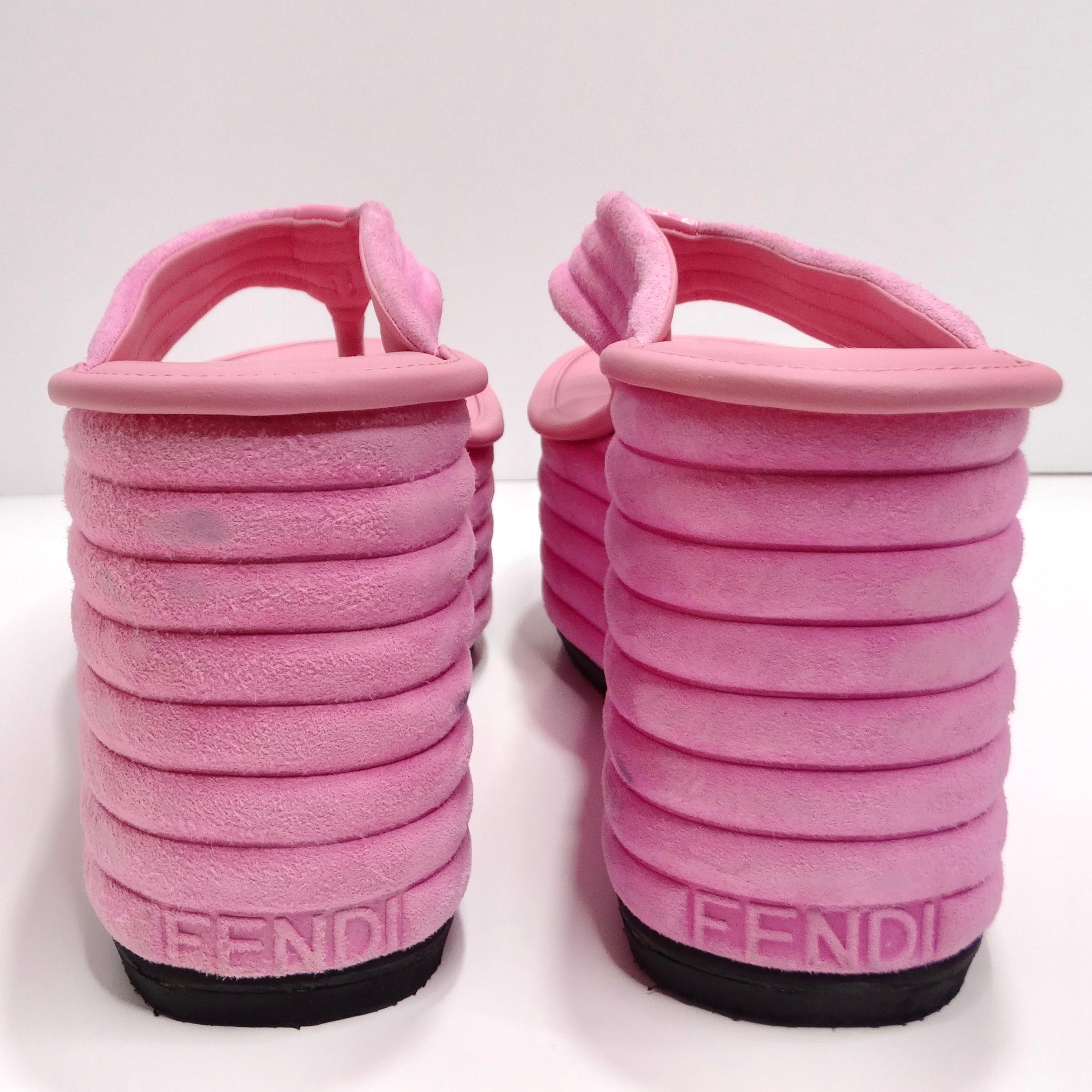 Fendi Pink Suede Platform Flip Flops For Sale 3