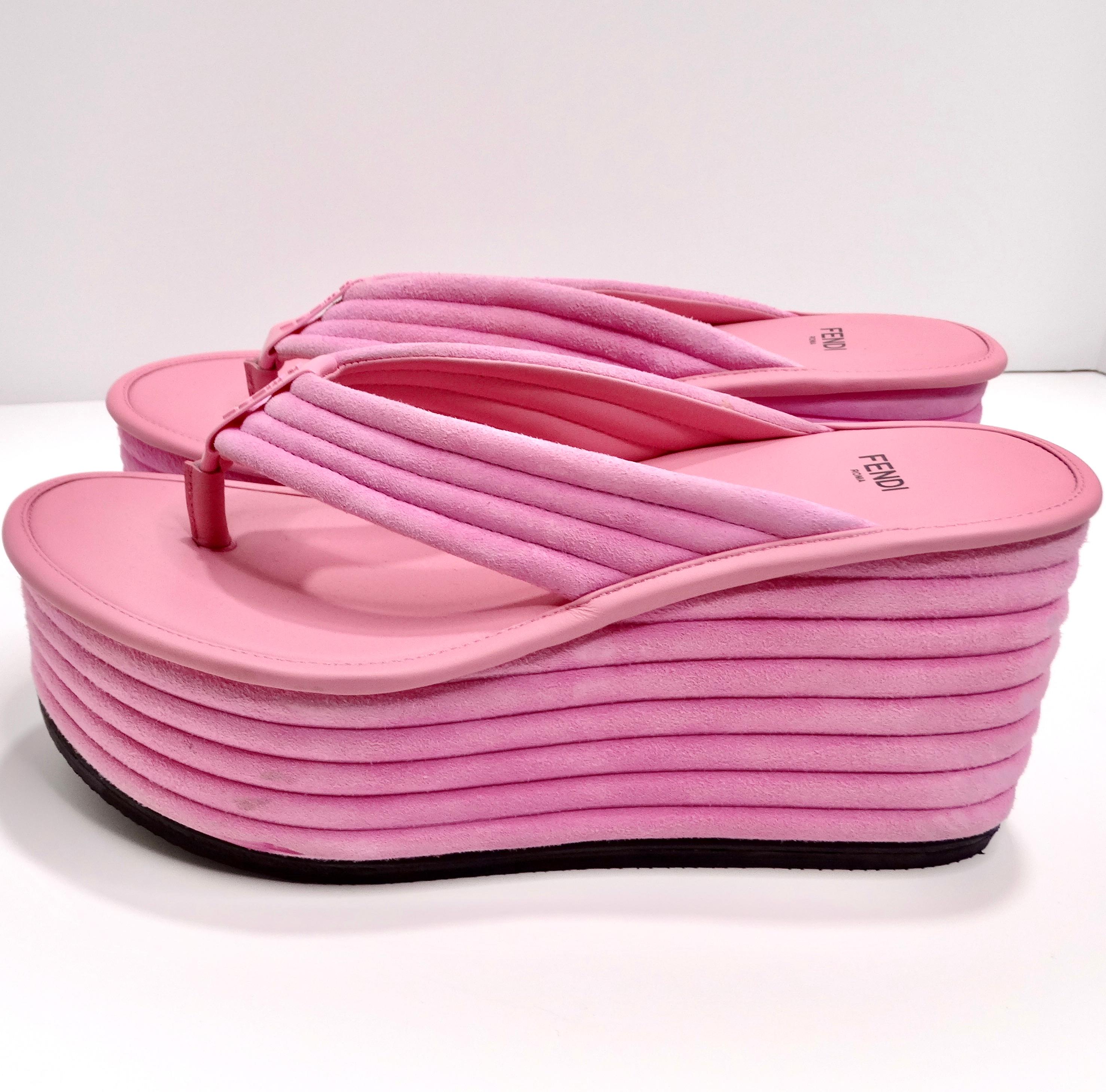 Fendi Pink Suede Platform Flip Flops For Sale 5